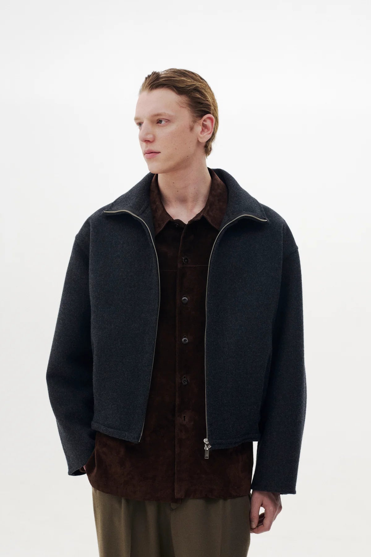 CHARCOAL WOOL CASHMERE BALLOON SILHOUETTE BLOUSON