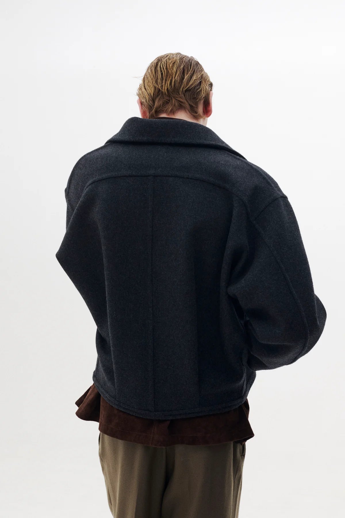 CHARCOAL WOOL CASHMERE BALLOON SILHOUETTE BLOUSON