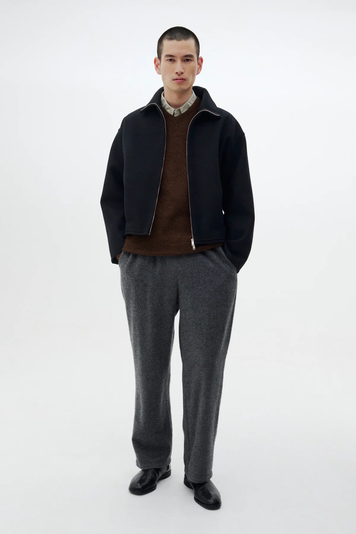 BLACK WOOL CASHMERE BALLOON SILHOUETTE BLOUSON