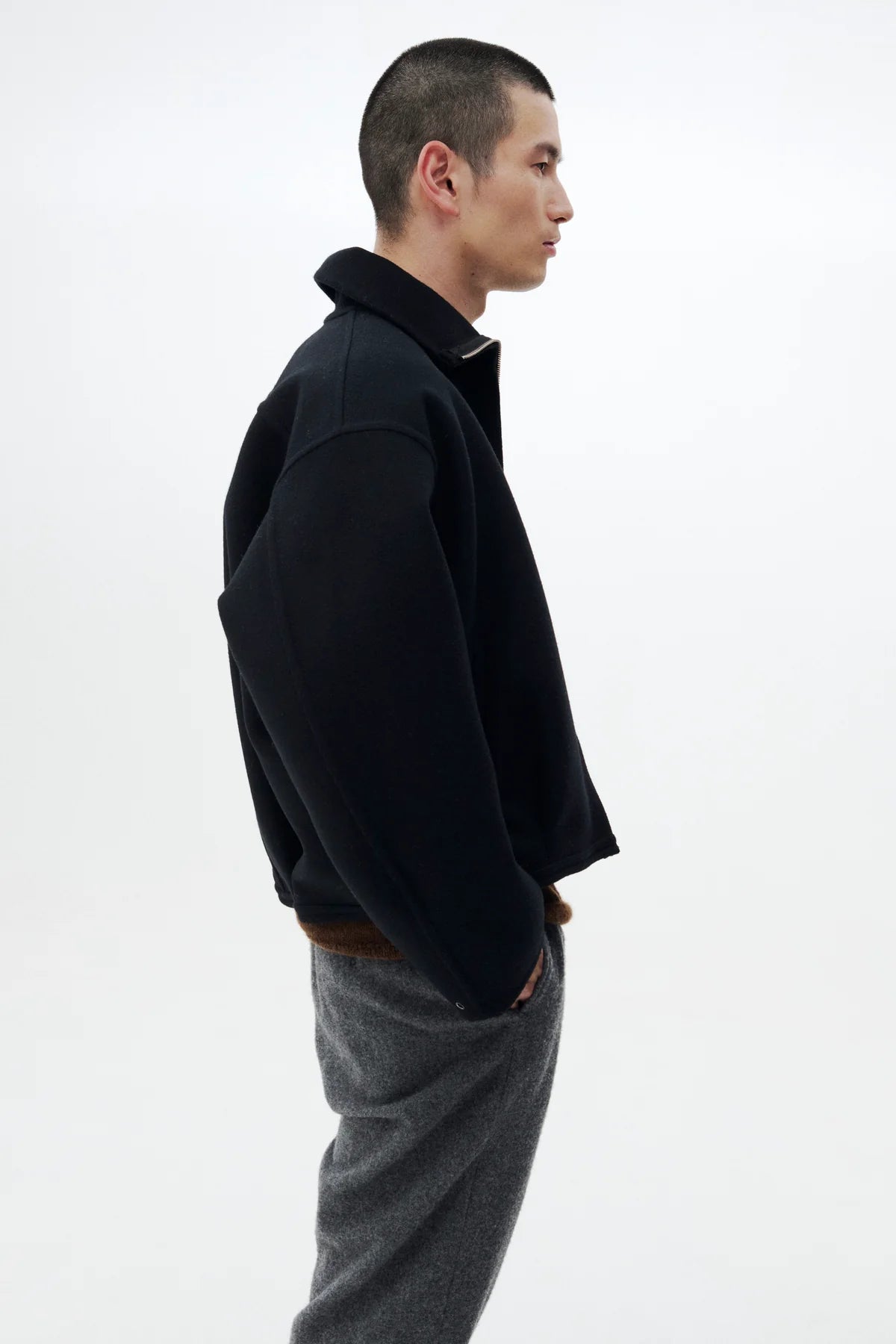 BLACK WOOL CASHMERE BALLOON SILHOUETTE BLOUSON