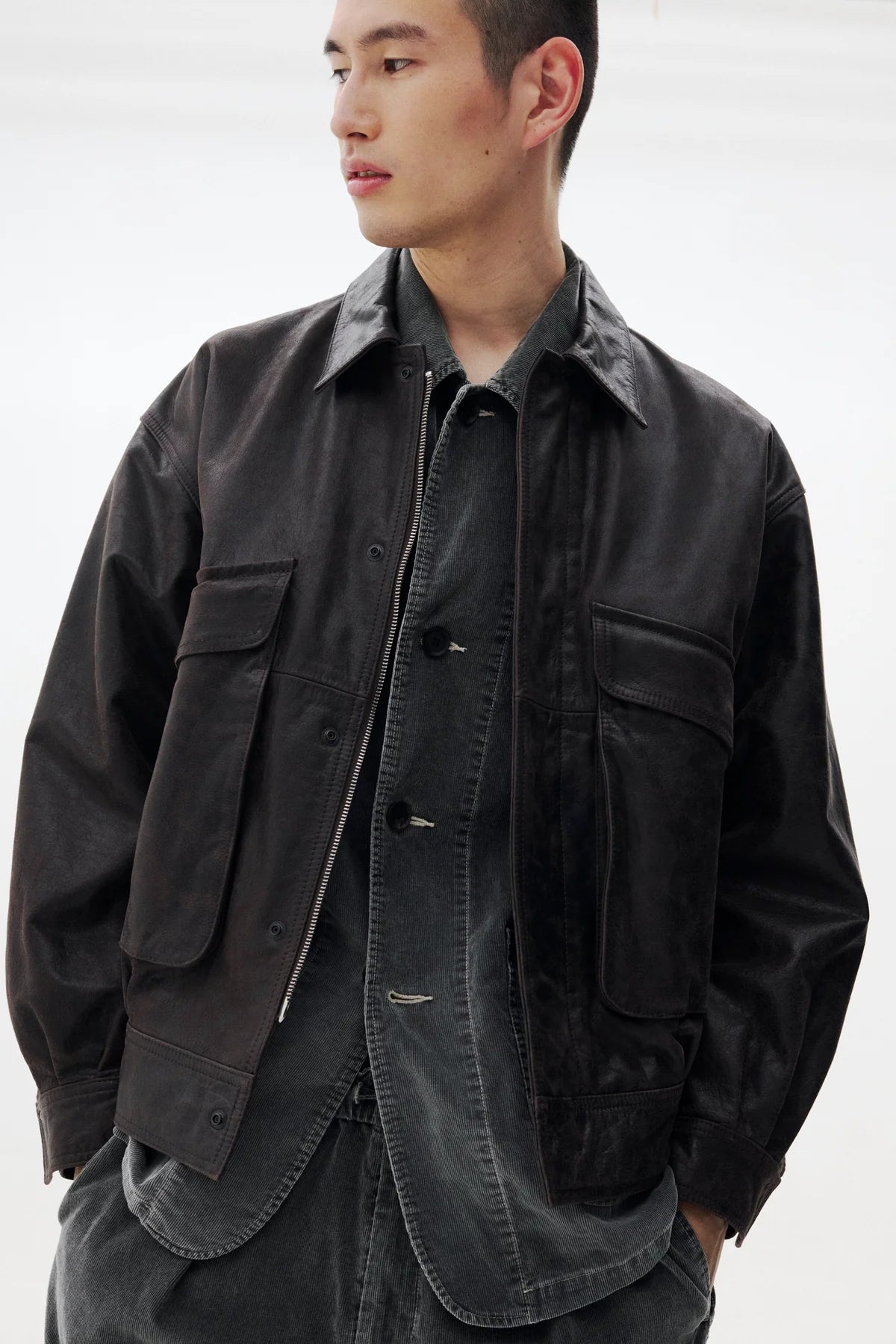 DARK BROWN COW LEATHER FLIGHT JACKET