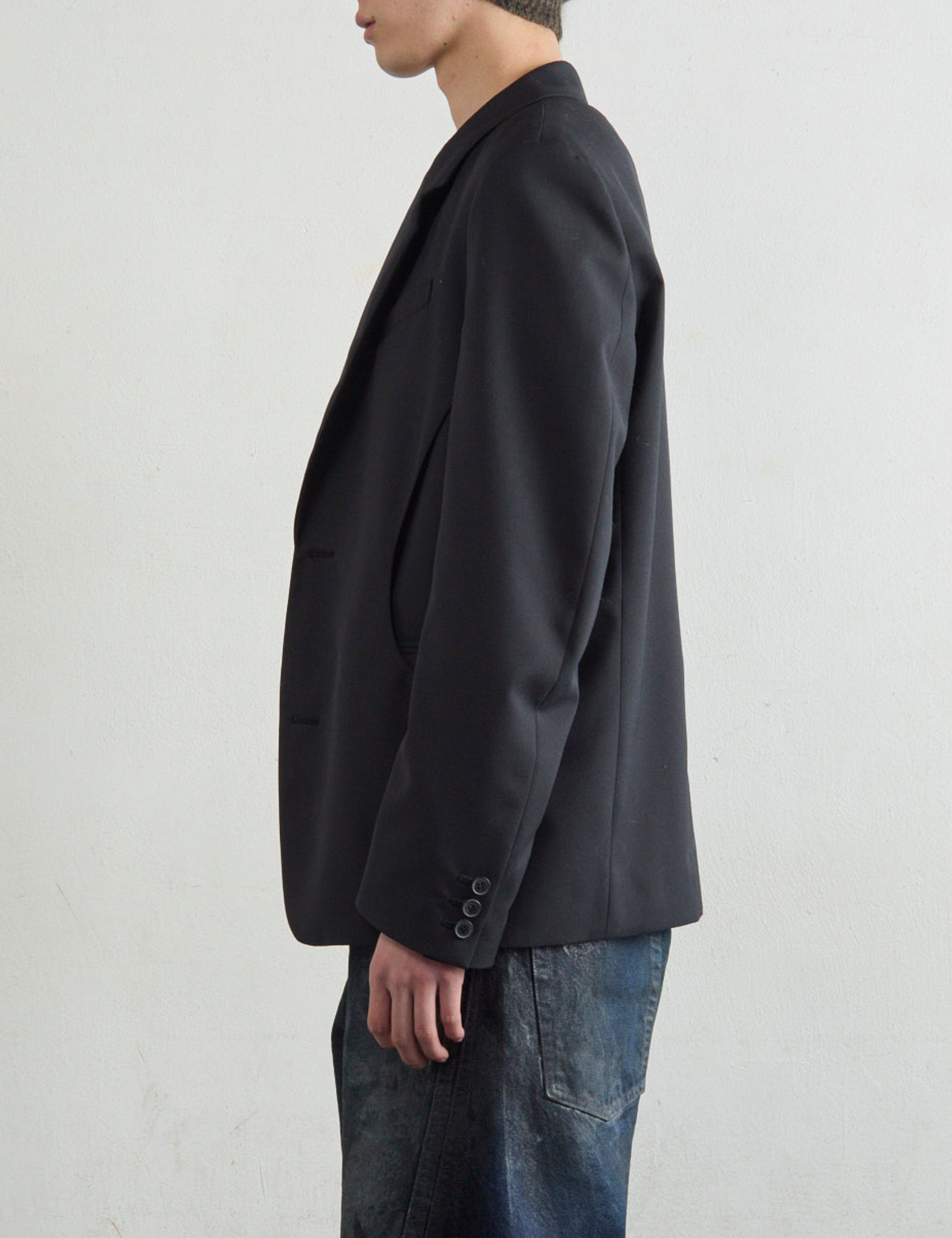 BLACK PANELLED SINGLE-BREASTED BLAZER