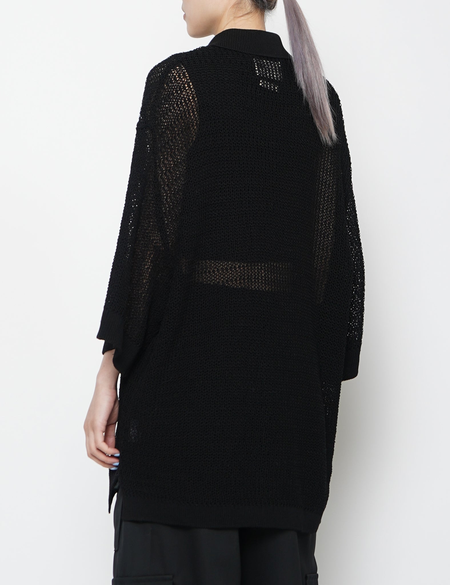 BLACK COTTON MESH KNIT SHIRT