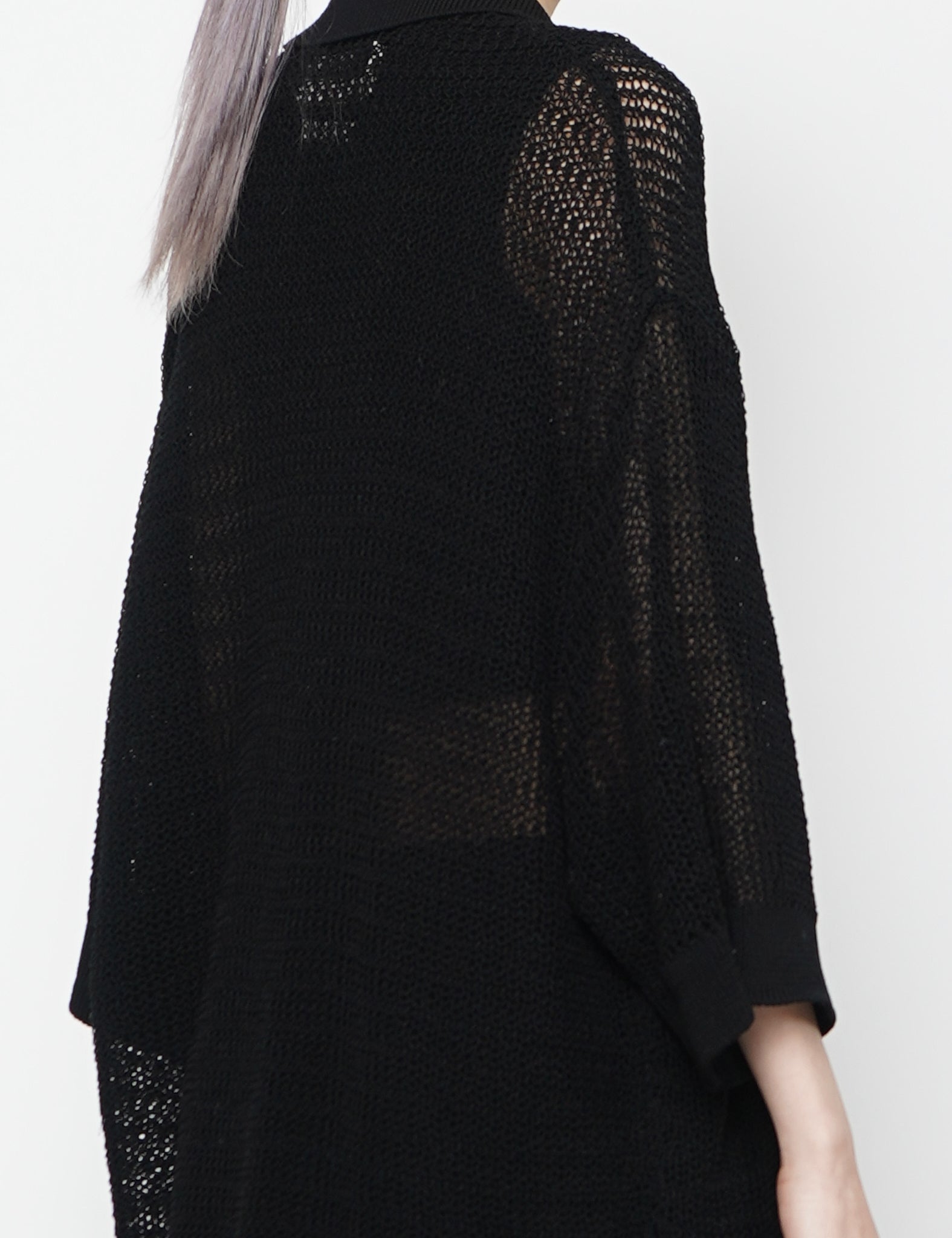 BLACK COTTON MESH KNIT SHIRT
