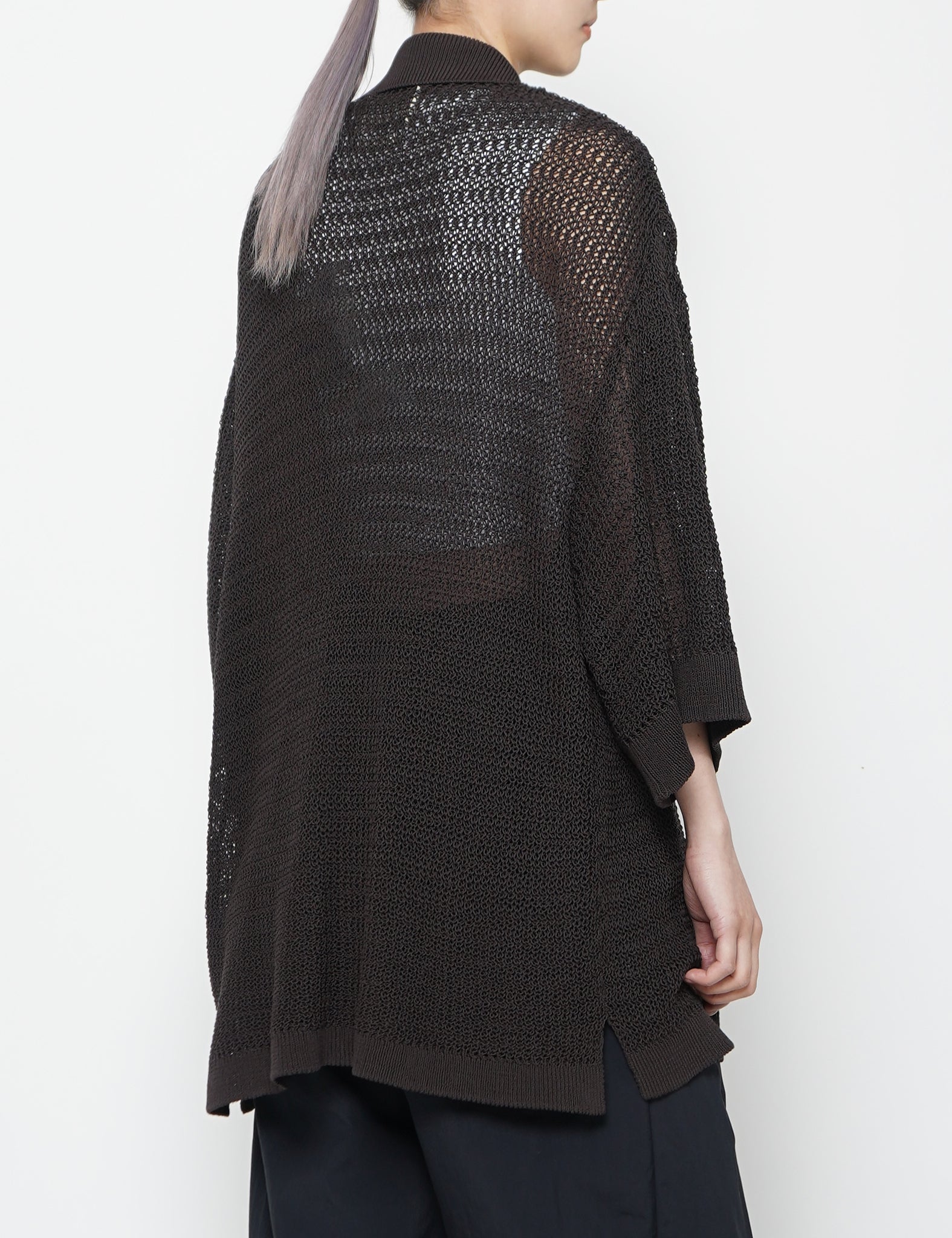 BROWN COTTON MESH KNIT SHIRT