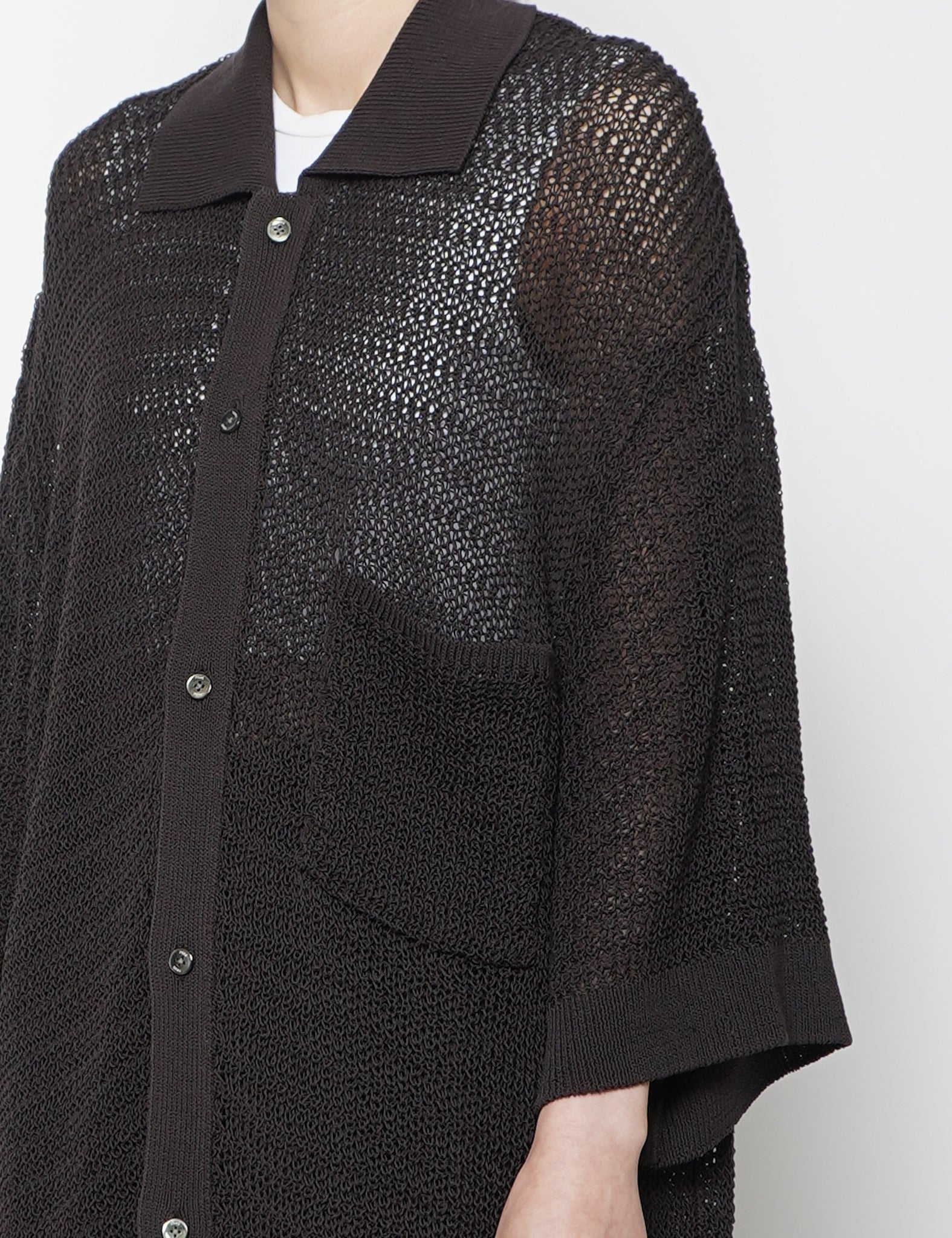 BROWN COTTON MESH KNIT SHIRT