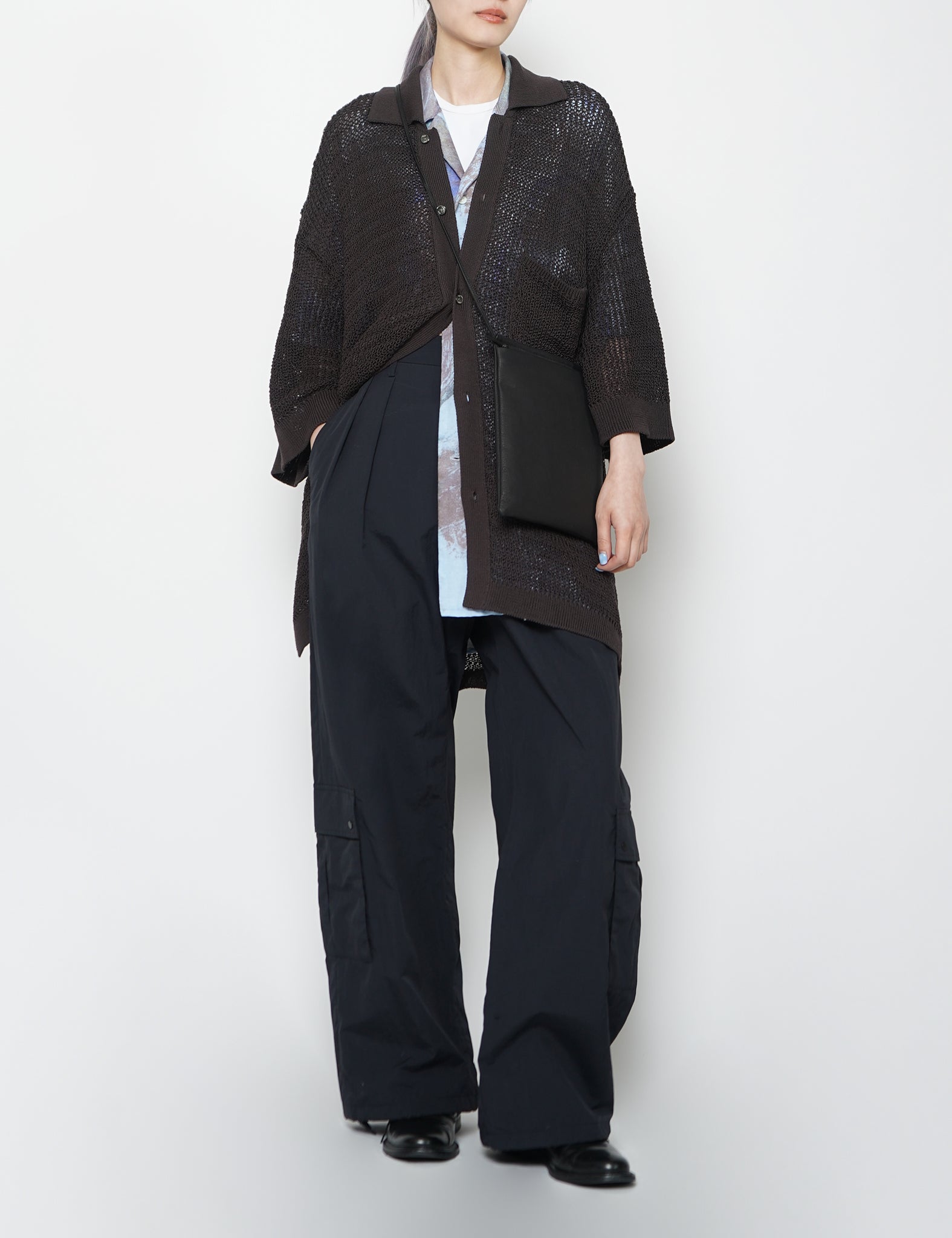 BROWN COTTON MESH KNIT SHIRT