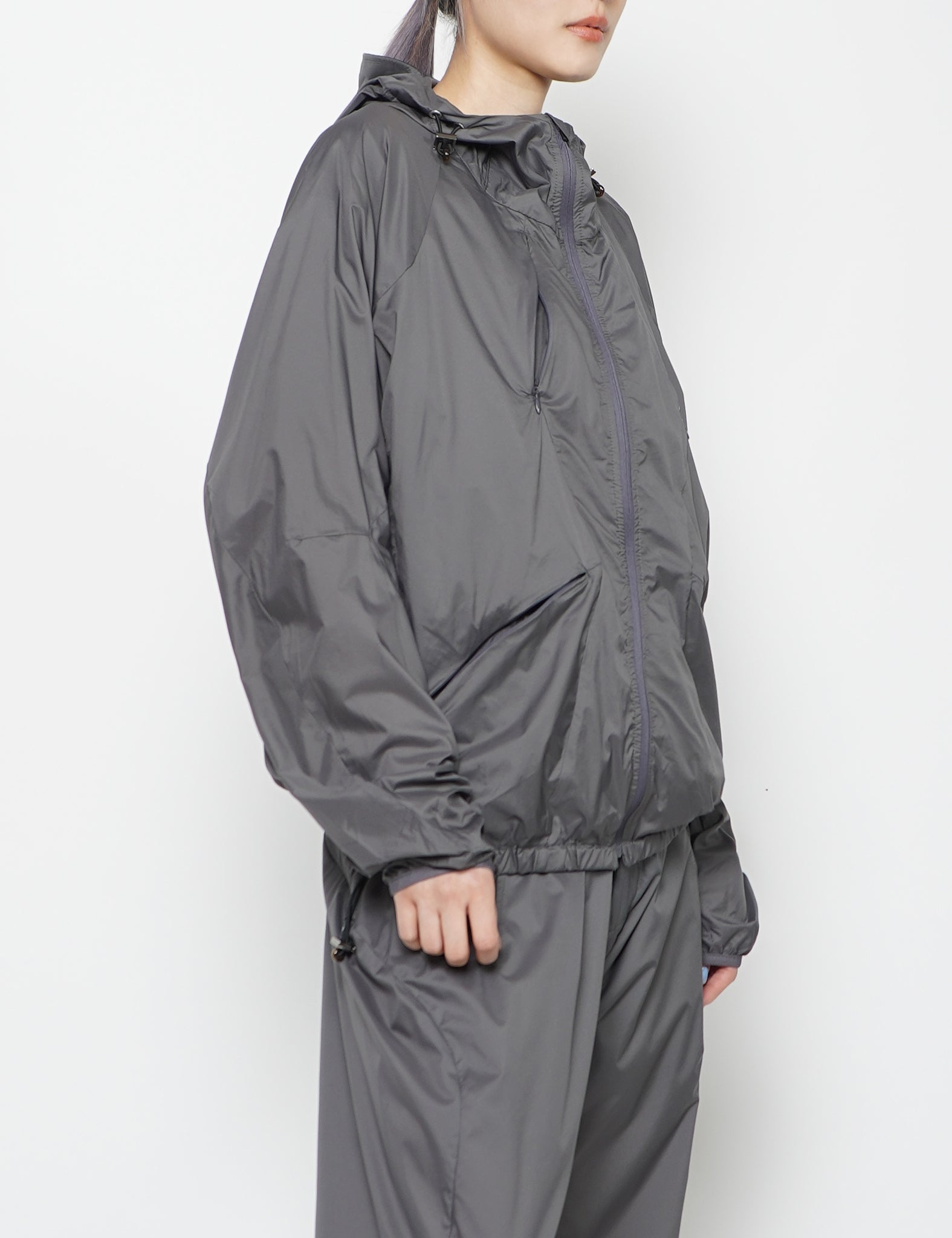 STEEL GREY PANELED LIGHT WEIGHT HOODED JACKET
