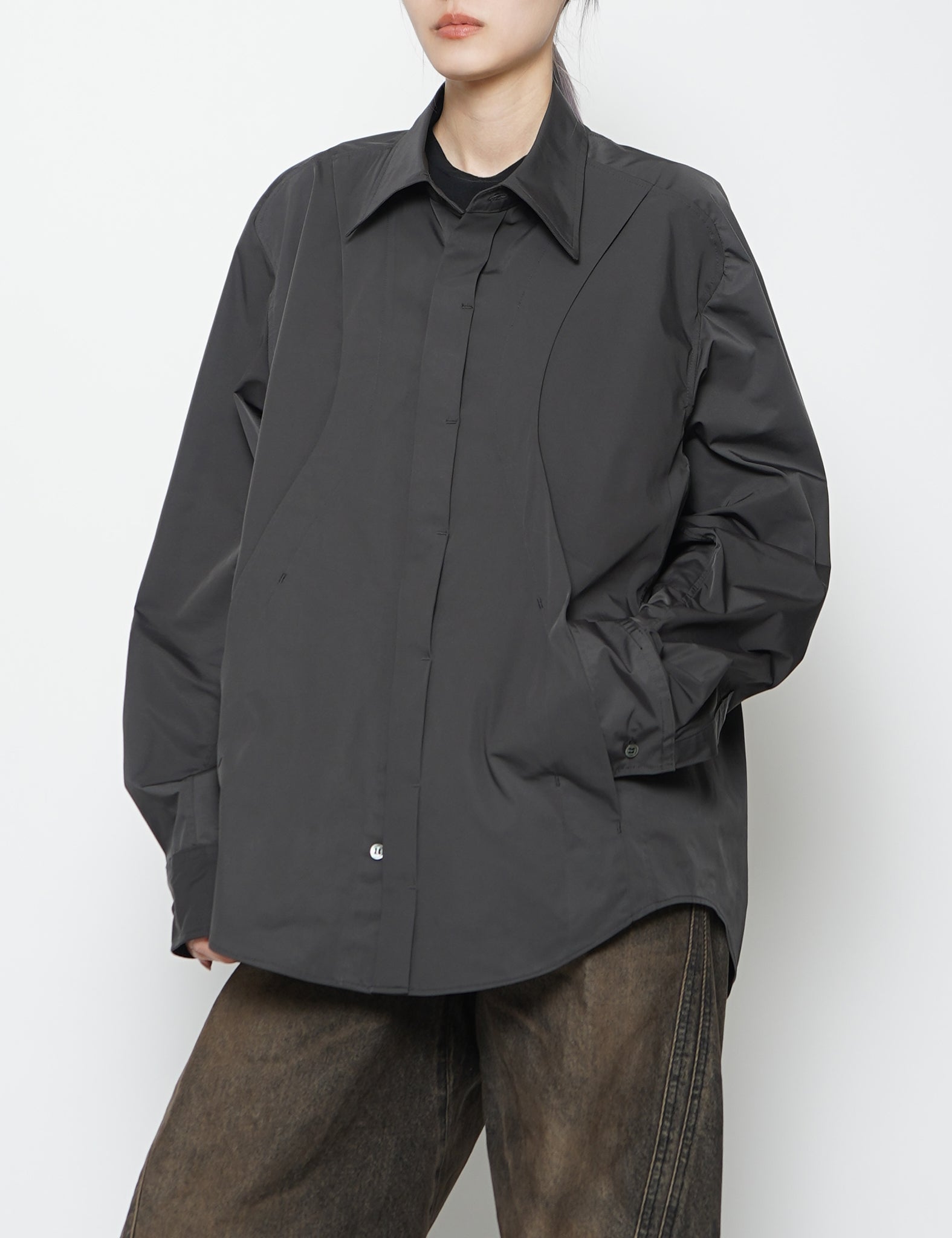 CHARCOAL FLY FRONT PANELLED UTILITY SHIRT
