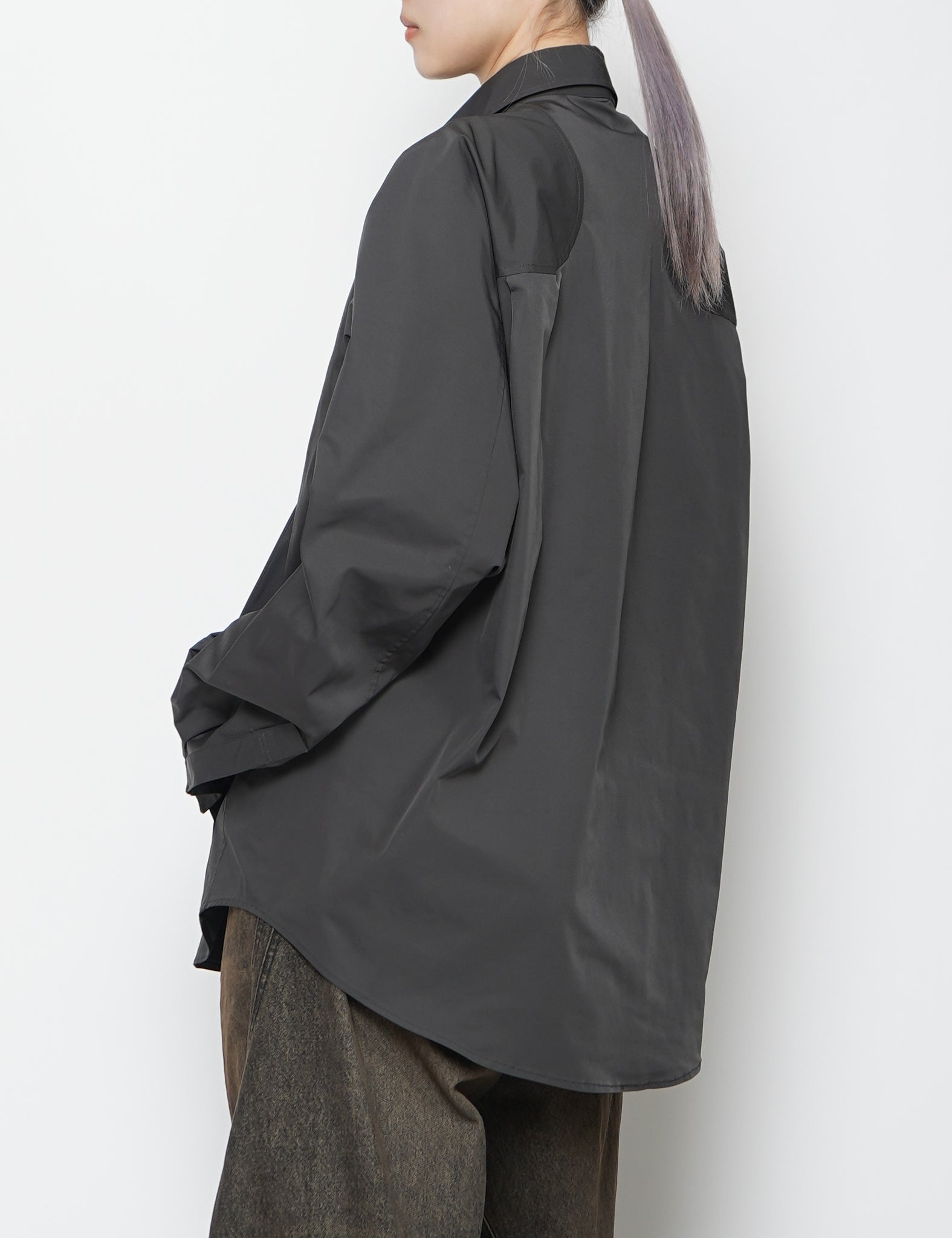 CHARCOAL FLY FRONT PANELLED UTILITY SHIRT