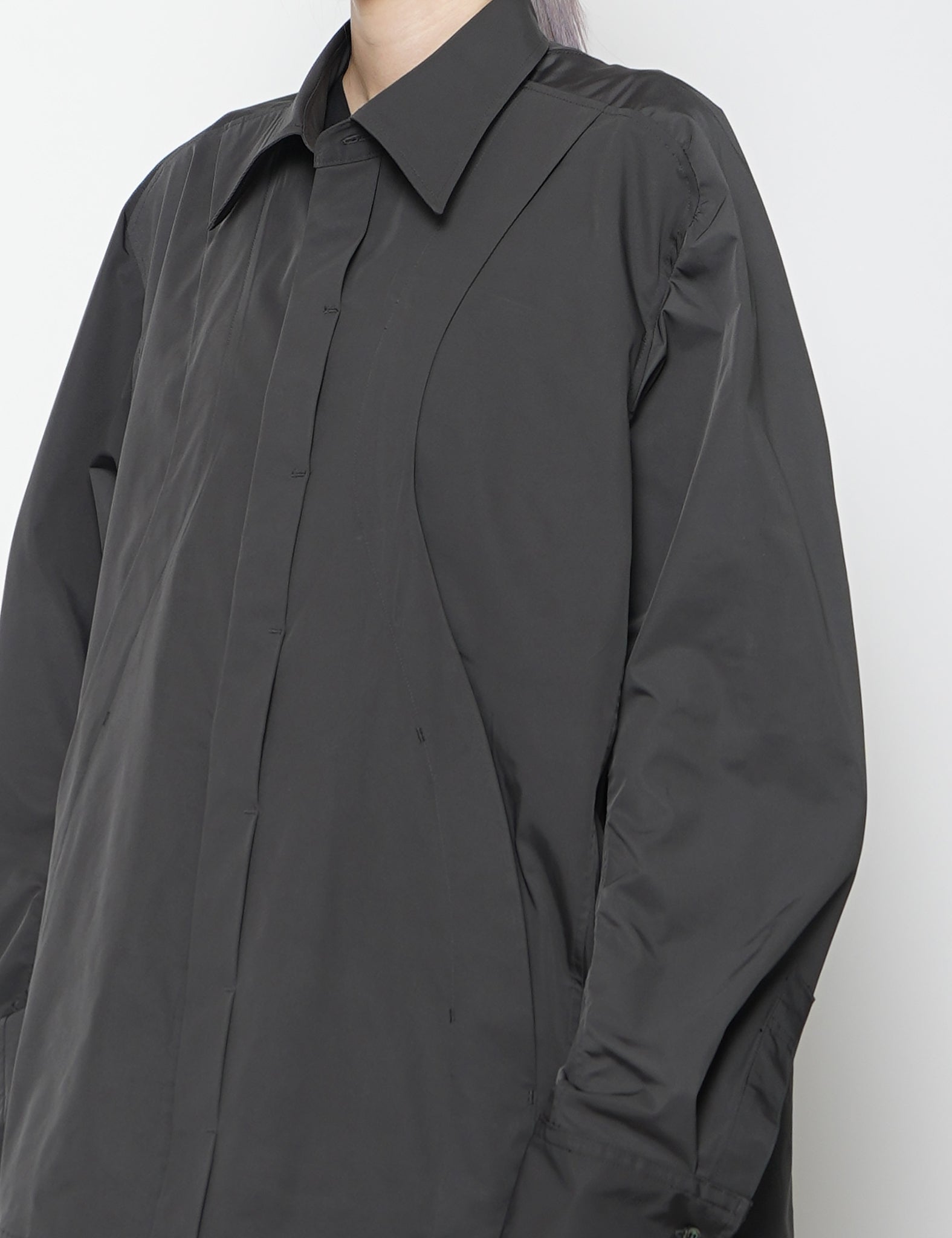 CHARCOAL FLY FRONT PANELLED UTILITY SHIRT