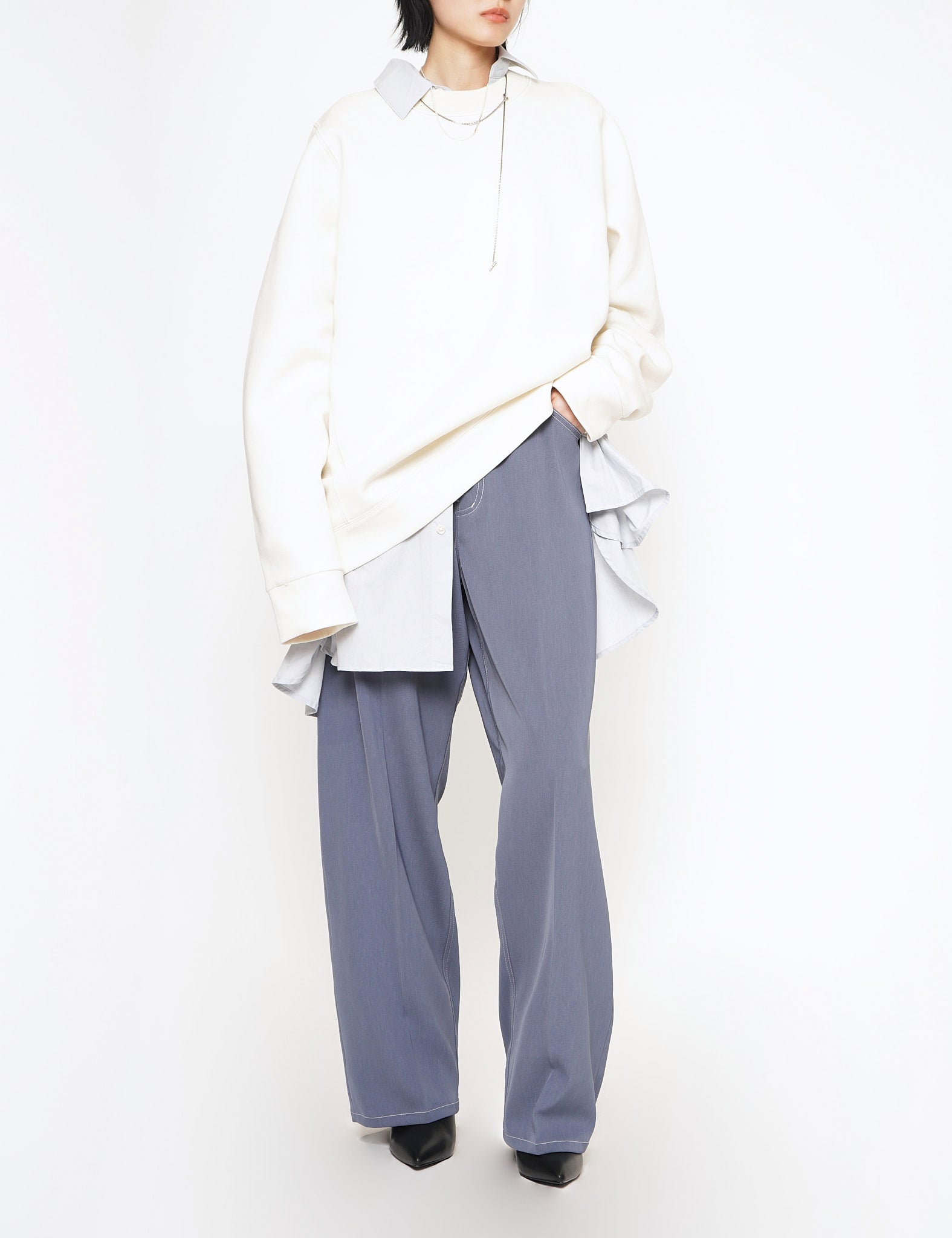 FOG BLUE 5 POCKETS WIDE LEG STRAIGHT PANTS