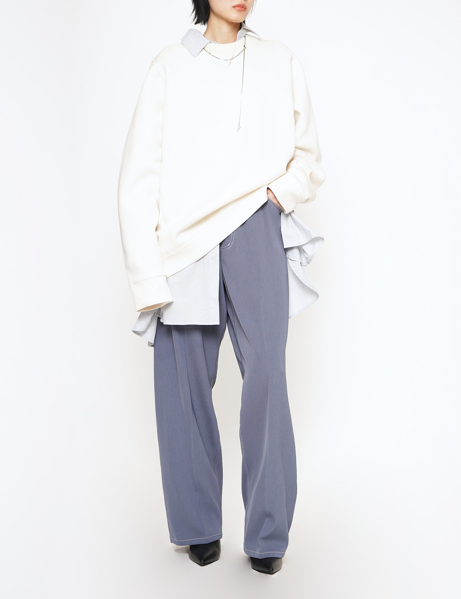 IVORY MODIFIED SLEEVE JERSEY PULLOVER