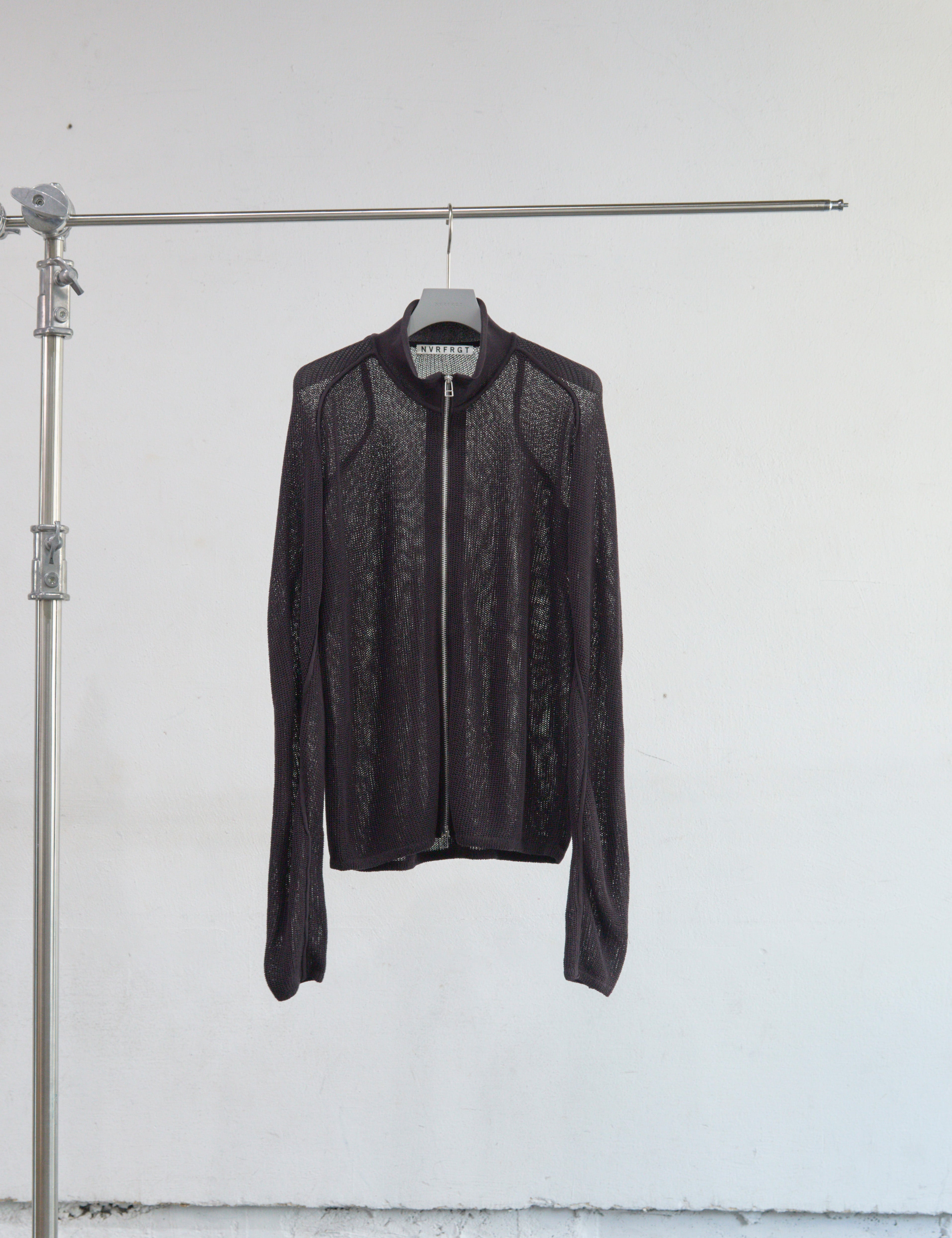 BROWN SEMI SHEER DRIVERS ZIP UP SWEATER