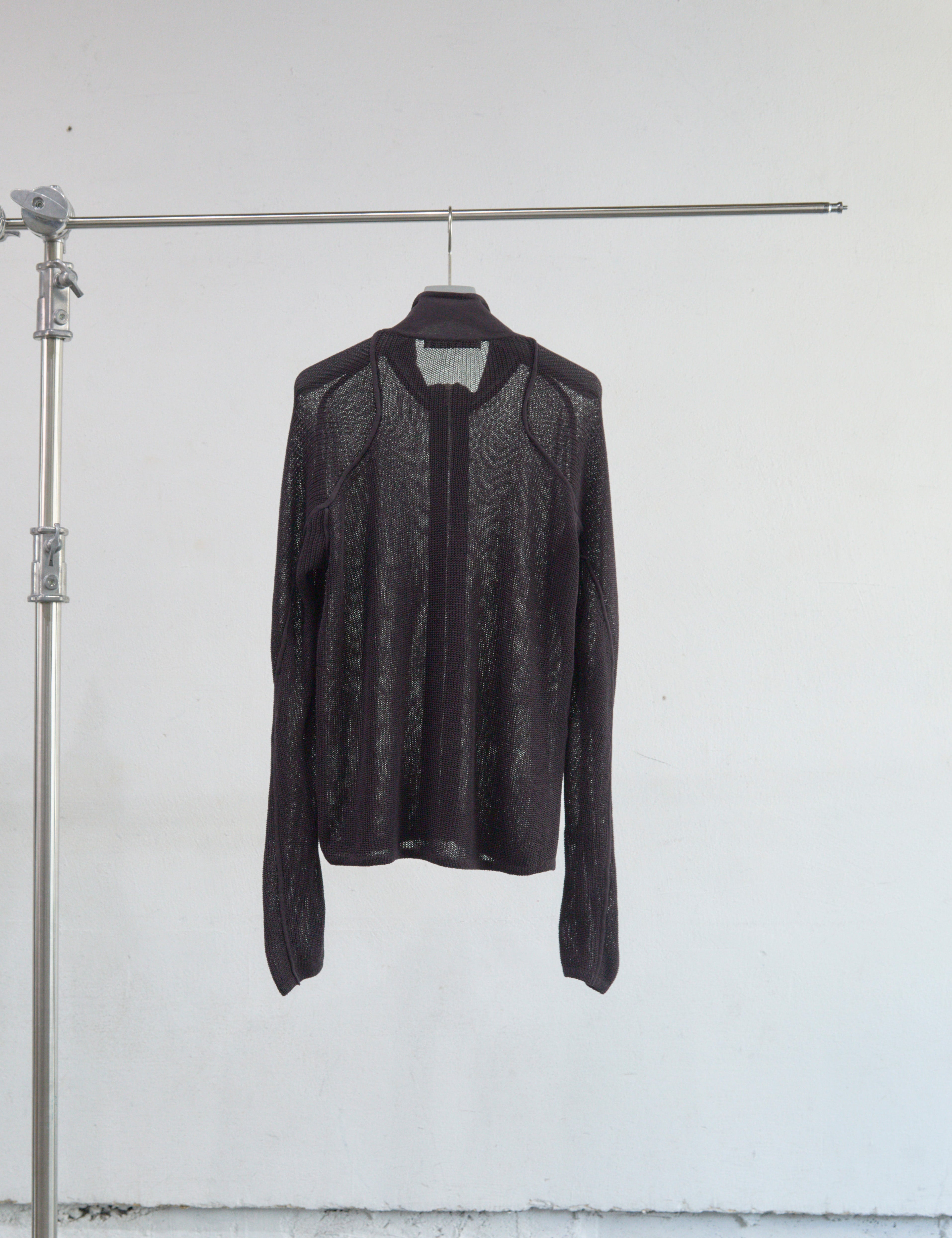 BROWN SEMI SHEER DRIVERS ZIP UP SWEATER