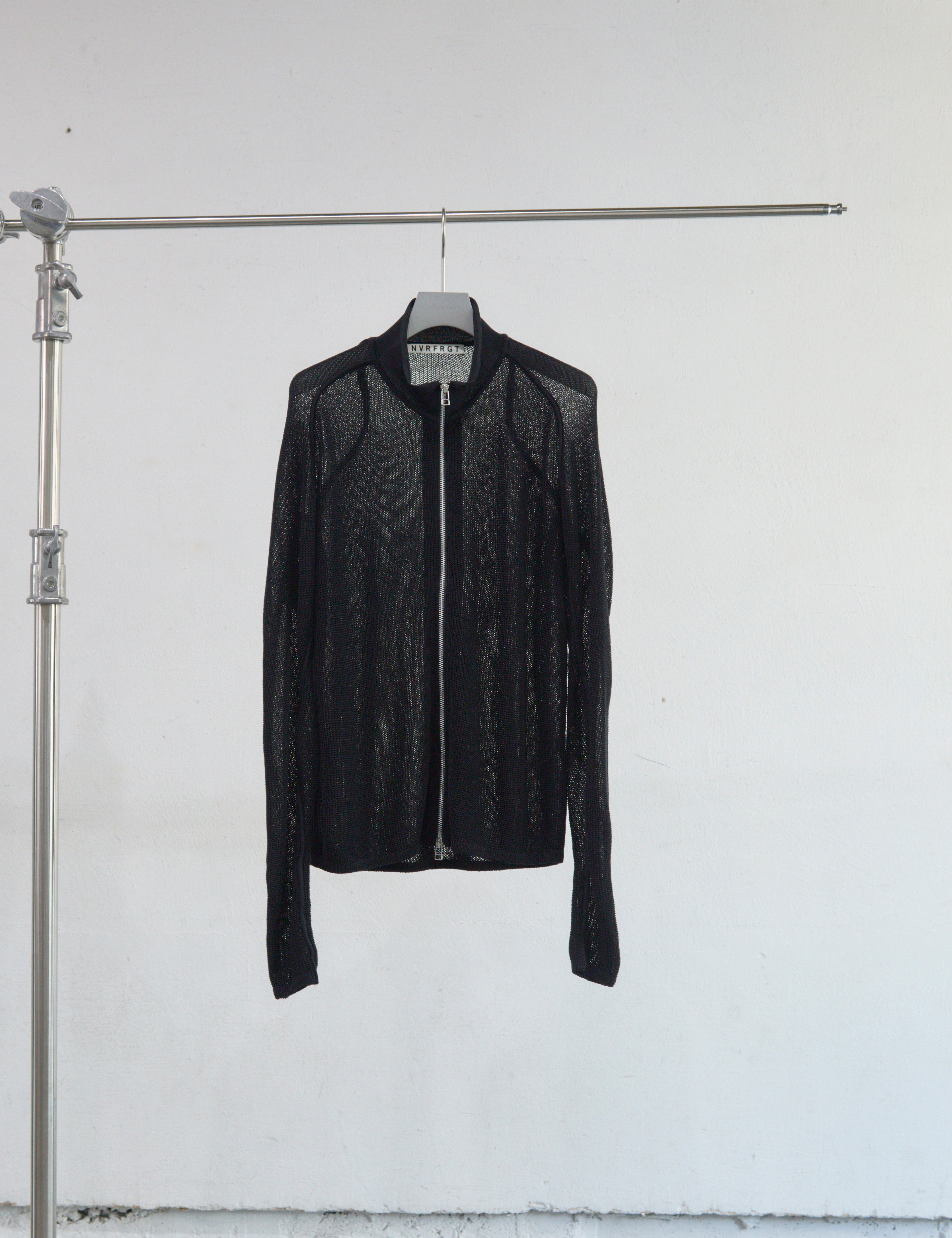 BLACK SEMI SHEER DRIVERS ZIP UP SWEATER