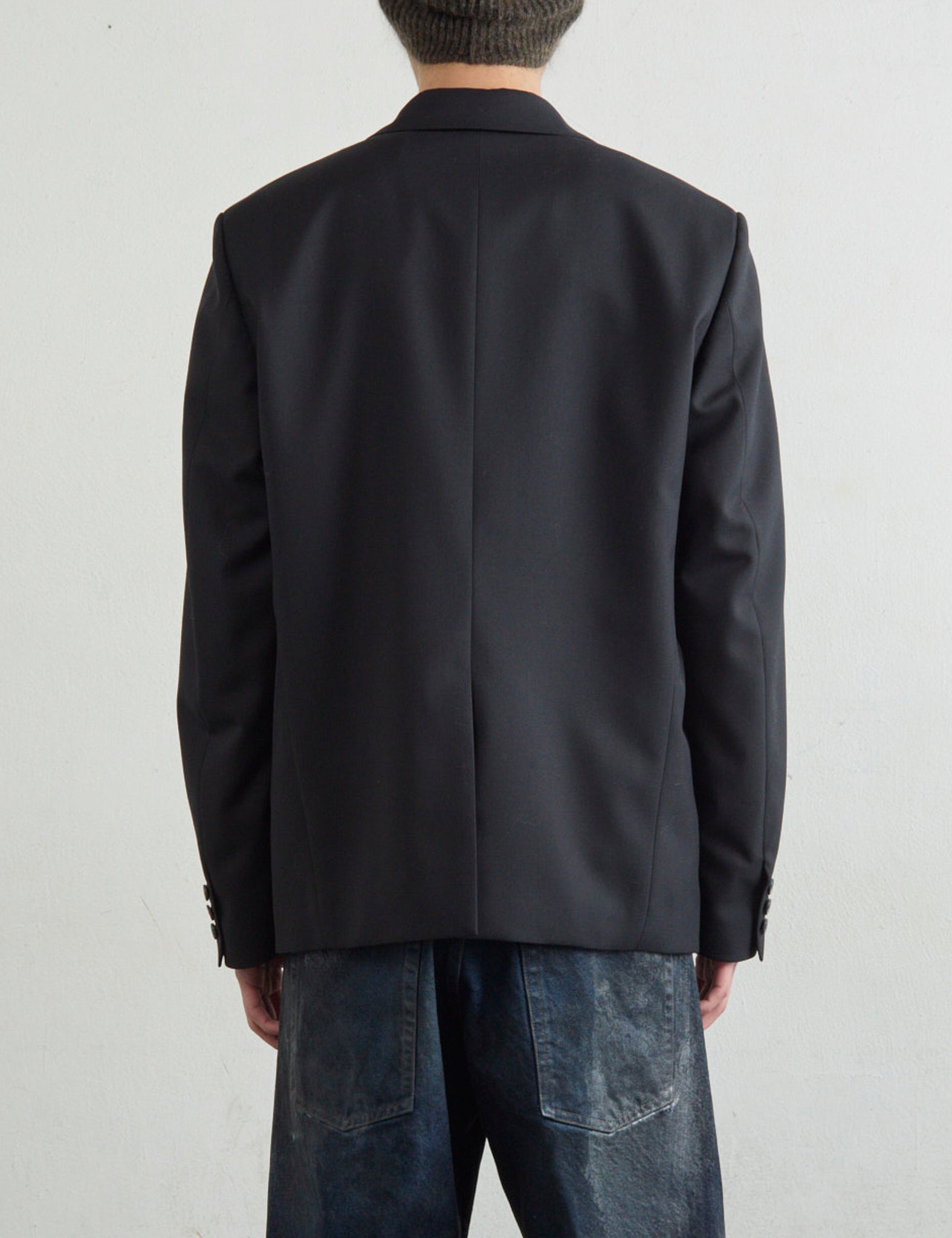 BLACK PANELLED SINGLE-BREASTED BLAZER