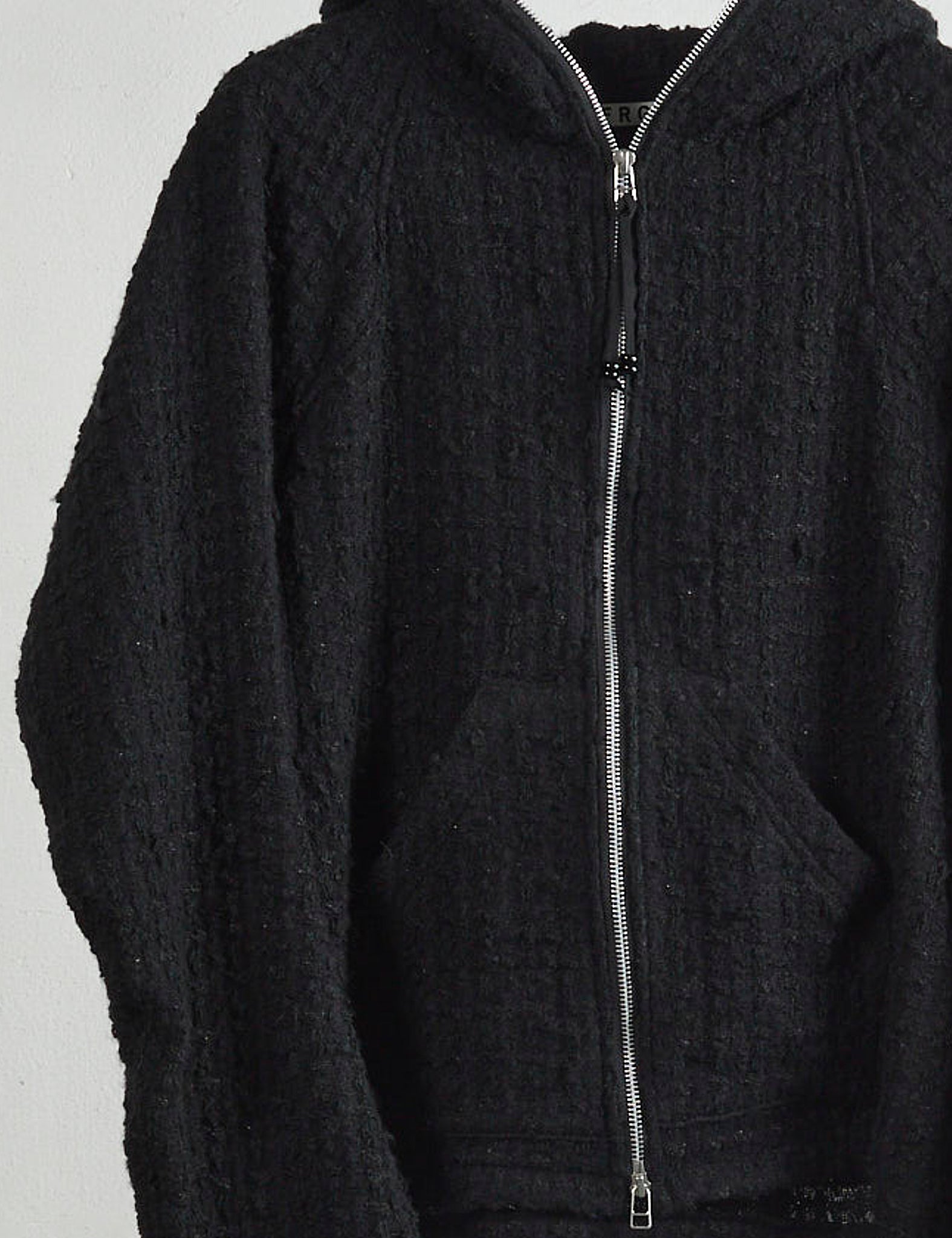 BLACK TWEED FULL ZIP UP HOODIE