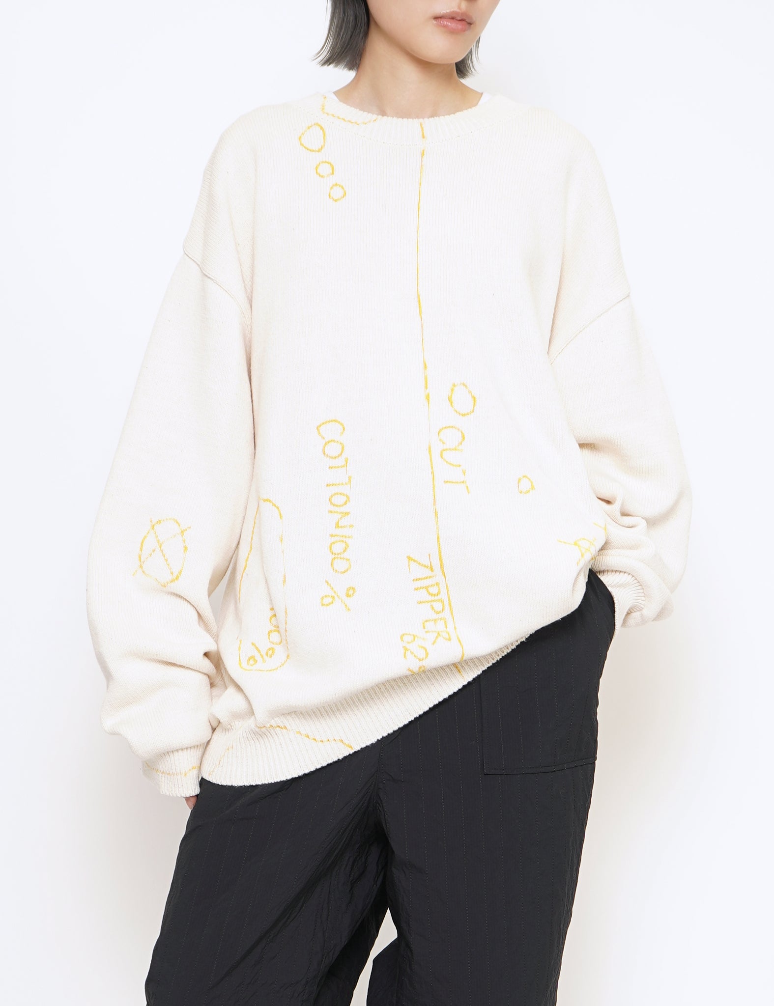 NATURAL WHITE TYPE 49 COTTON KNIT W/ YELLOW LETTER