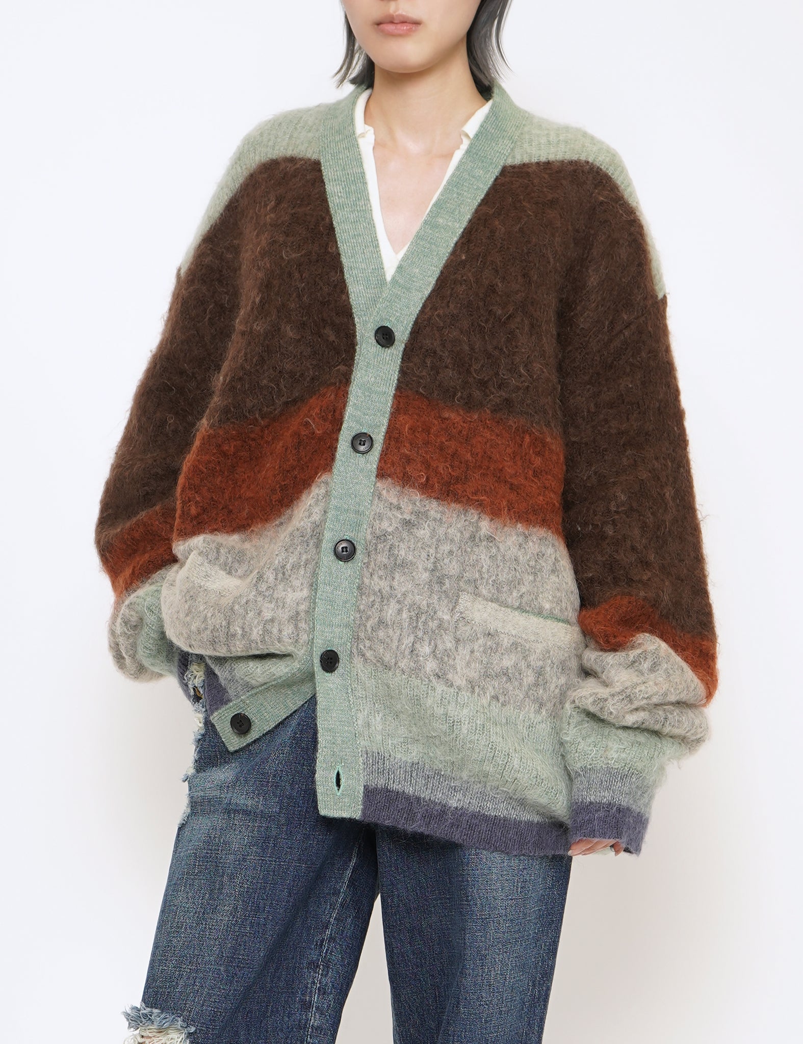 BROWN MOHAIR BORDER CARDIGAN
