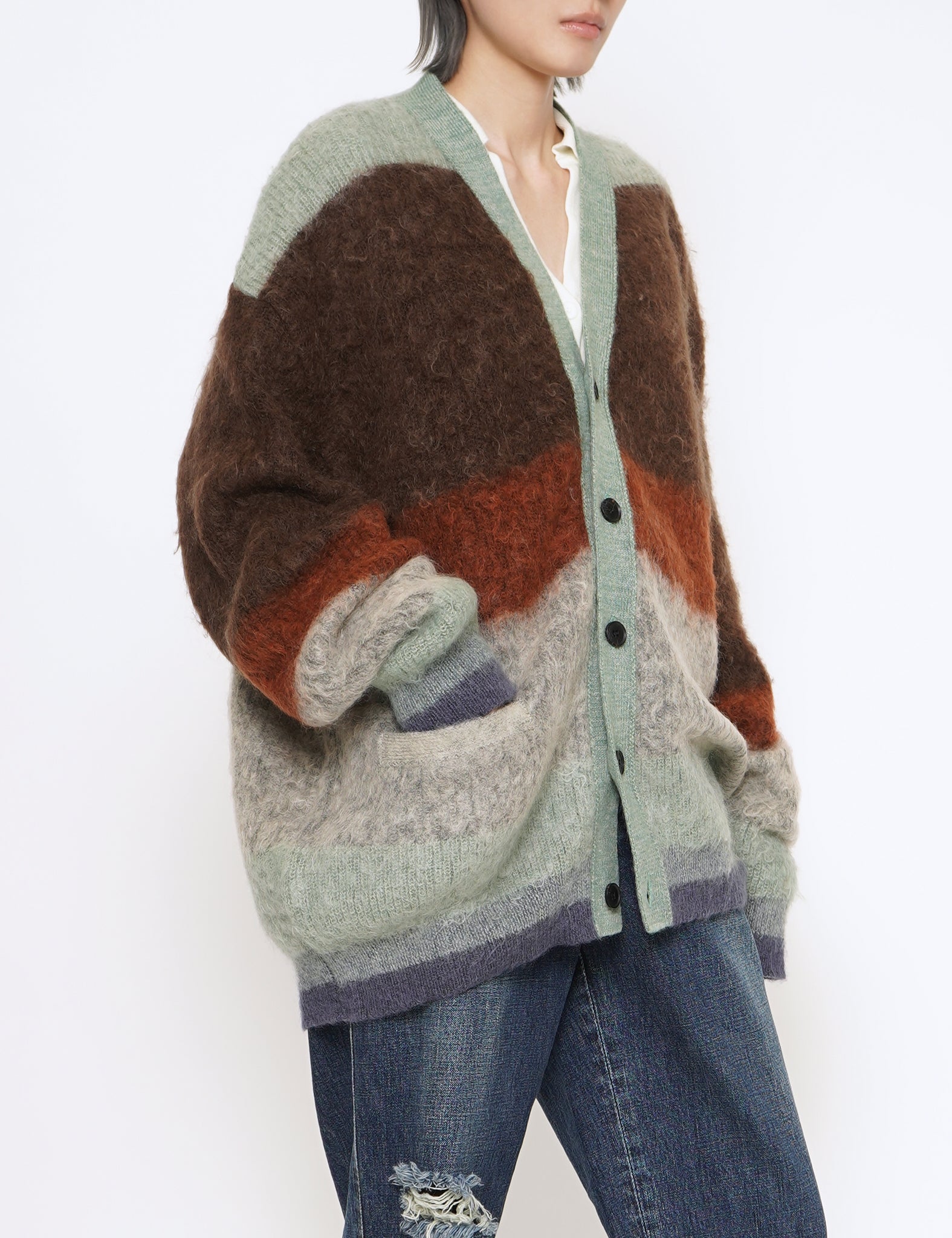 BROWN MOHAIR BORDER CARDIGAN