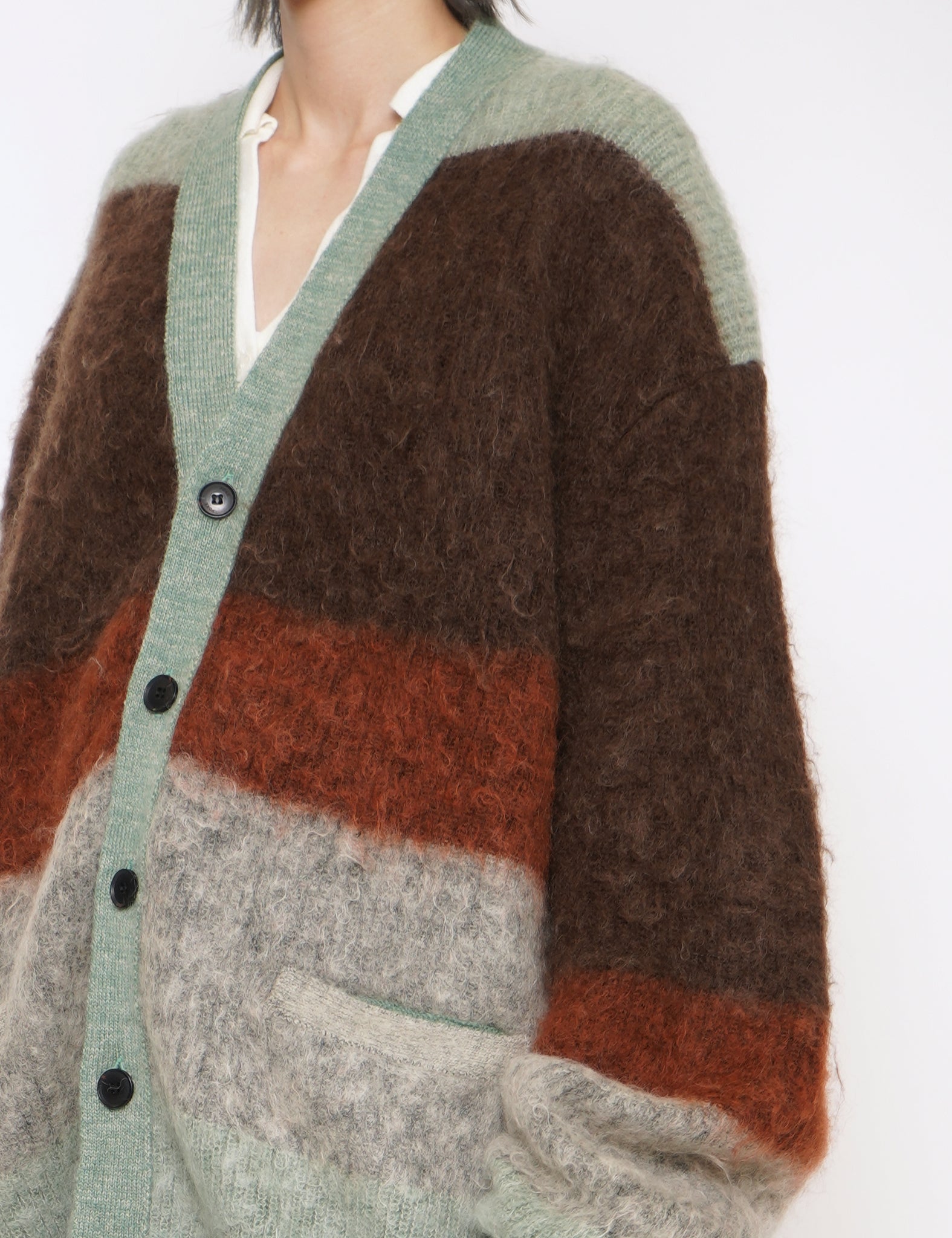 BROWN MOHAIR BORDER CARDIGAN
