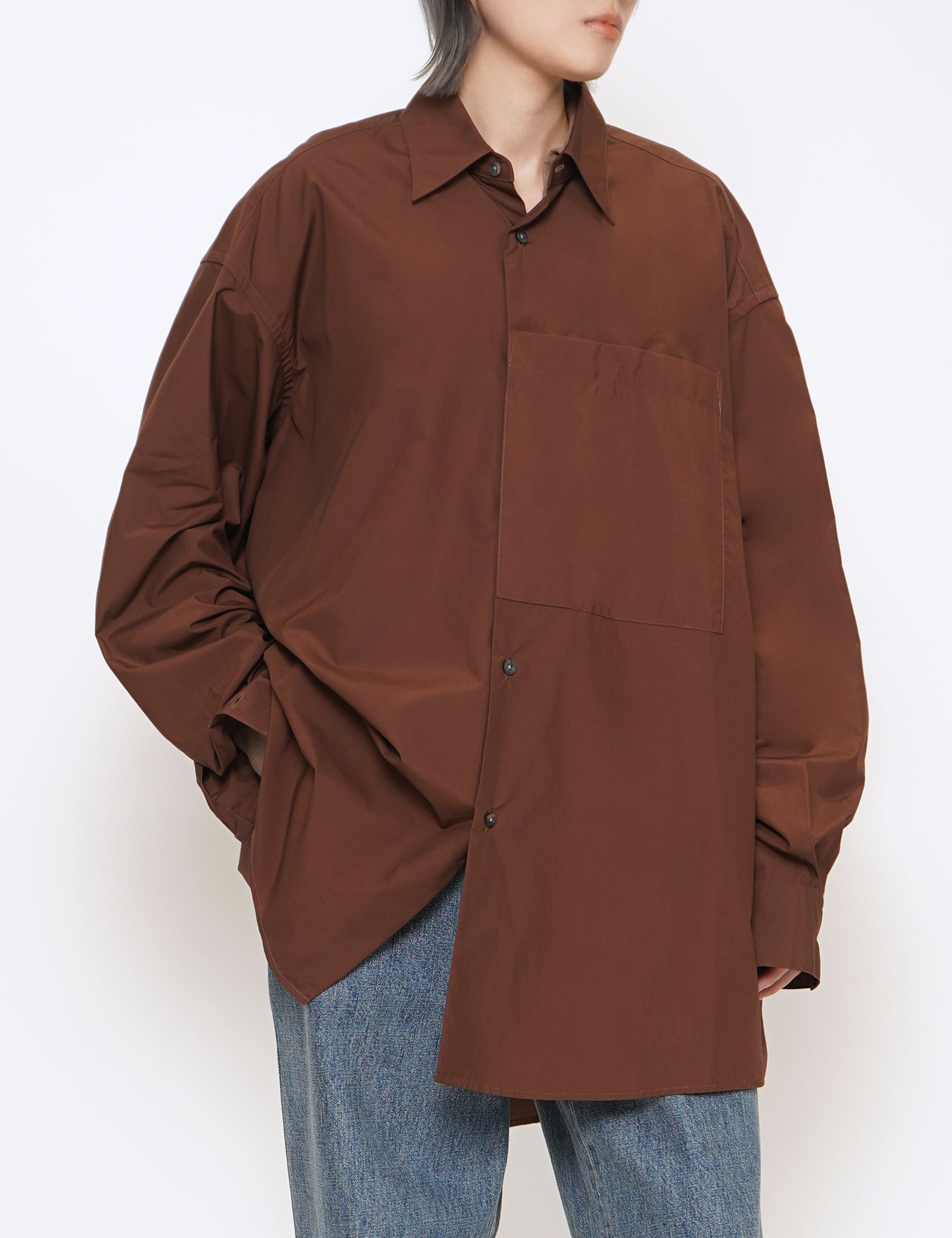 BROWN RED OVERSIZED BIG POCKET SHIRT