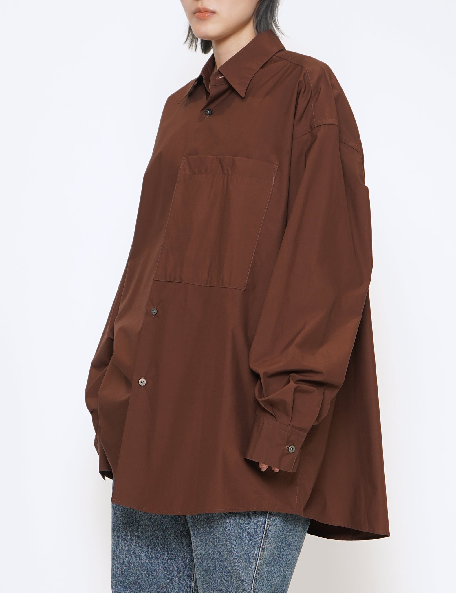 BROWN RED OVERSIZED BIG POCKET SHIRT