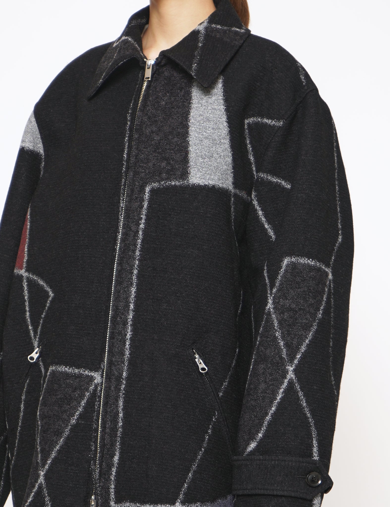 BLACK JACQUARD ZIP BLOUSON