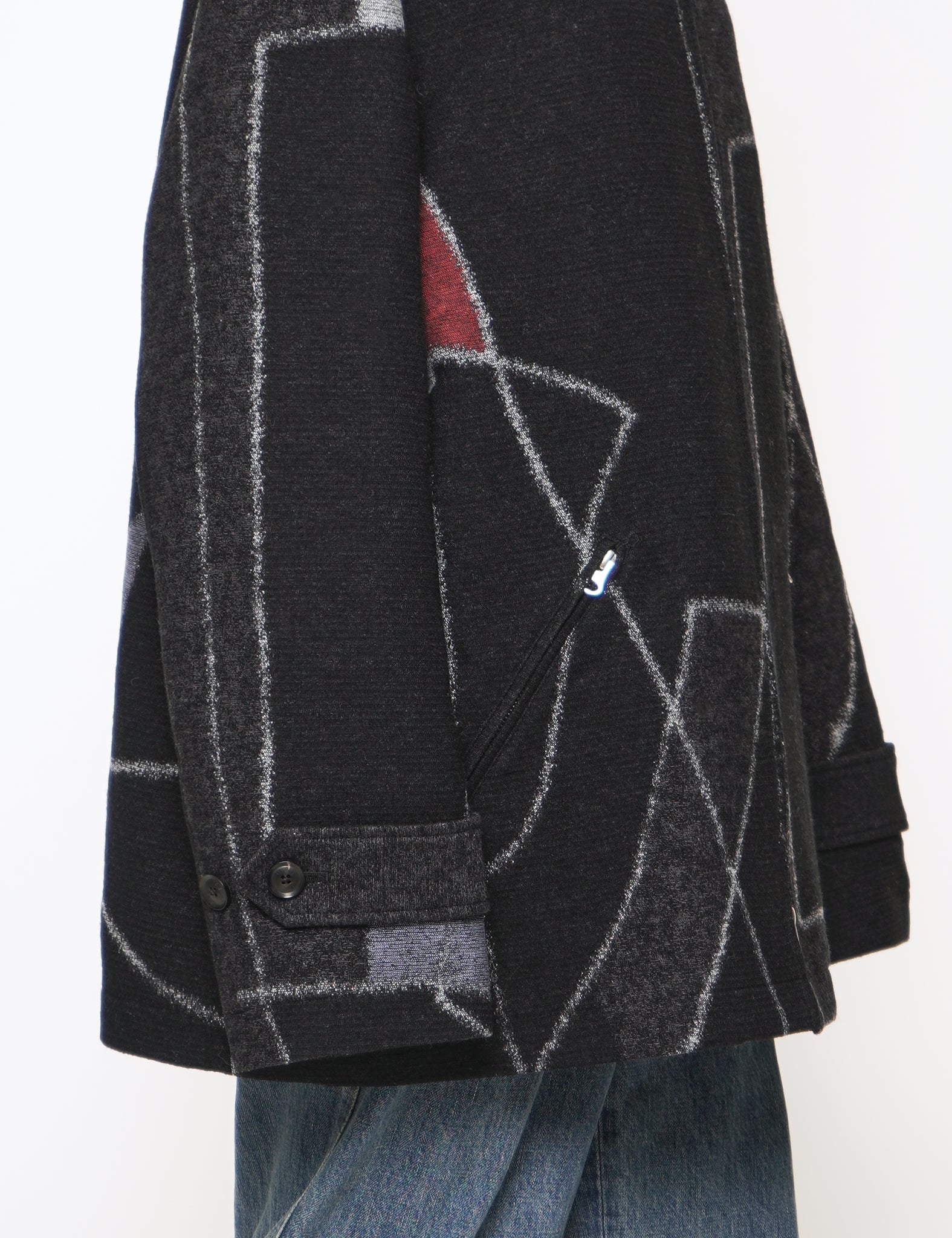 BLACK JACQUARD ZIP BLOUSON