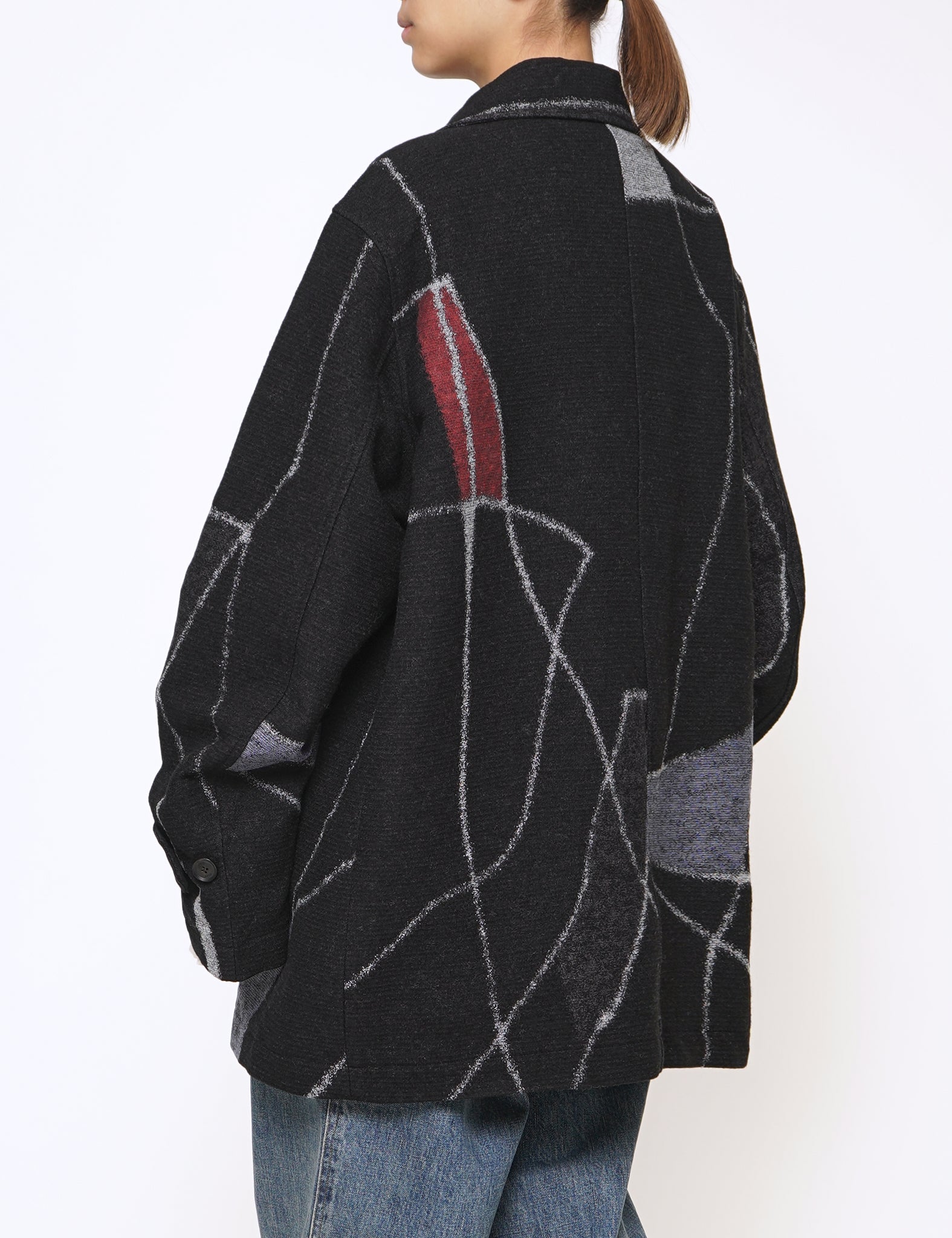 BLACK JACQUARD ZIP BLOUSON