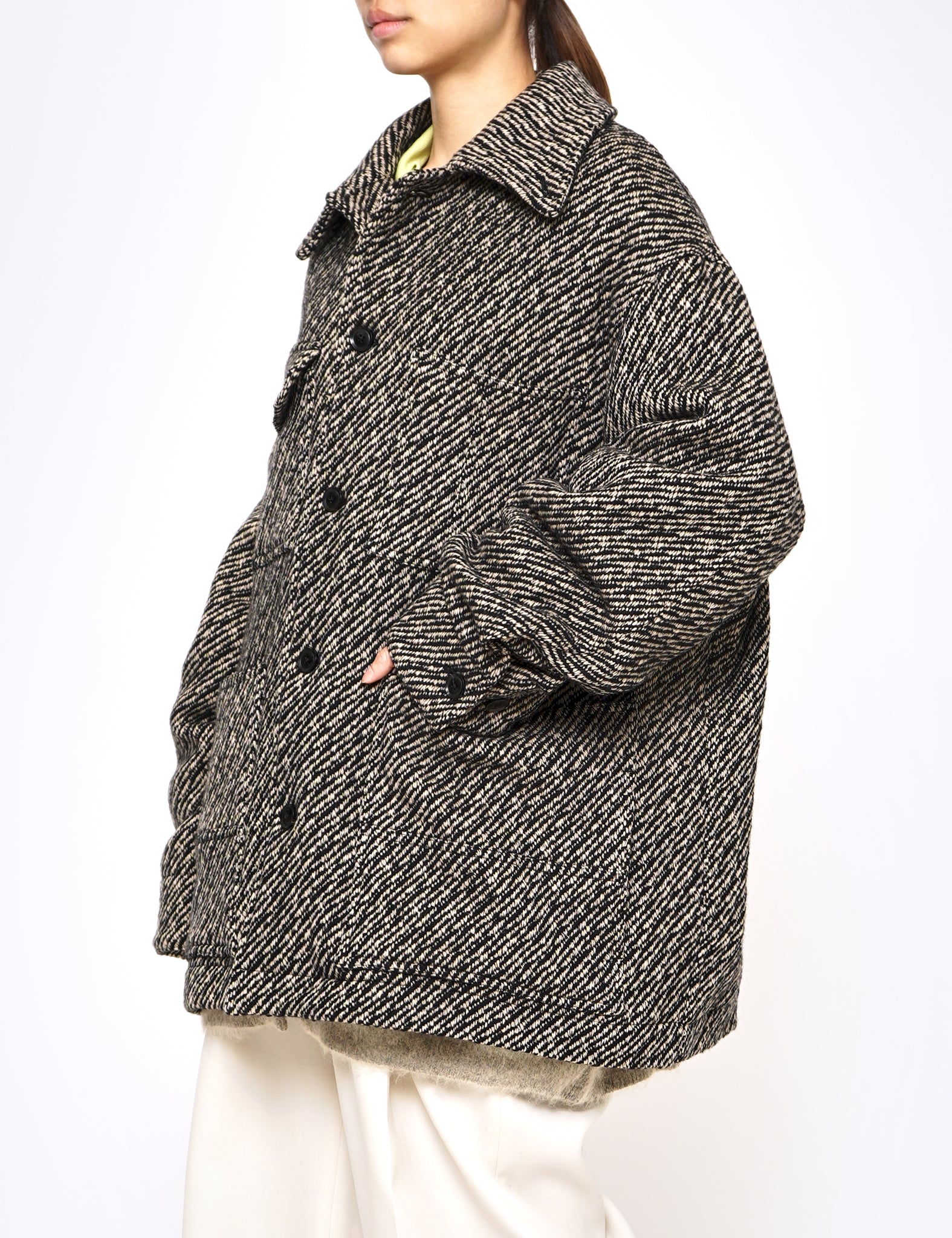 BEIGE WOOL NEP TWEED COVERALL JACKET