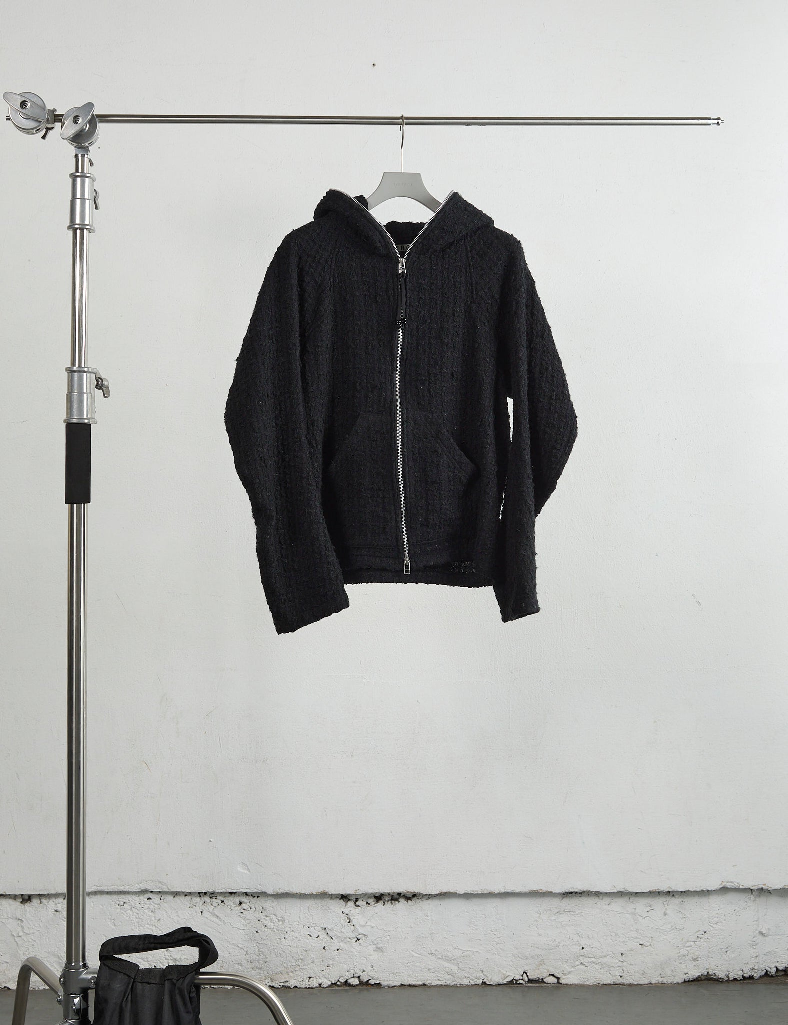 BLACK TWEED FULL ZIP UP HOODIE