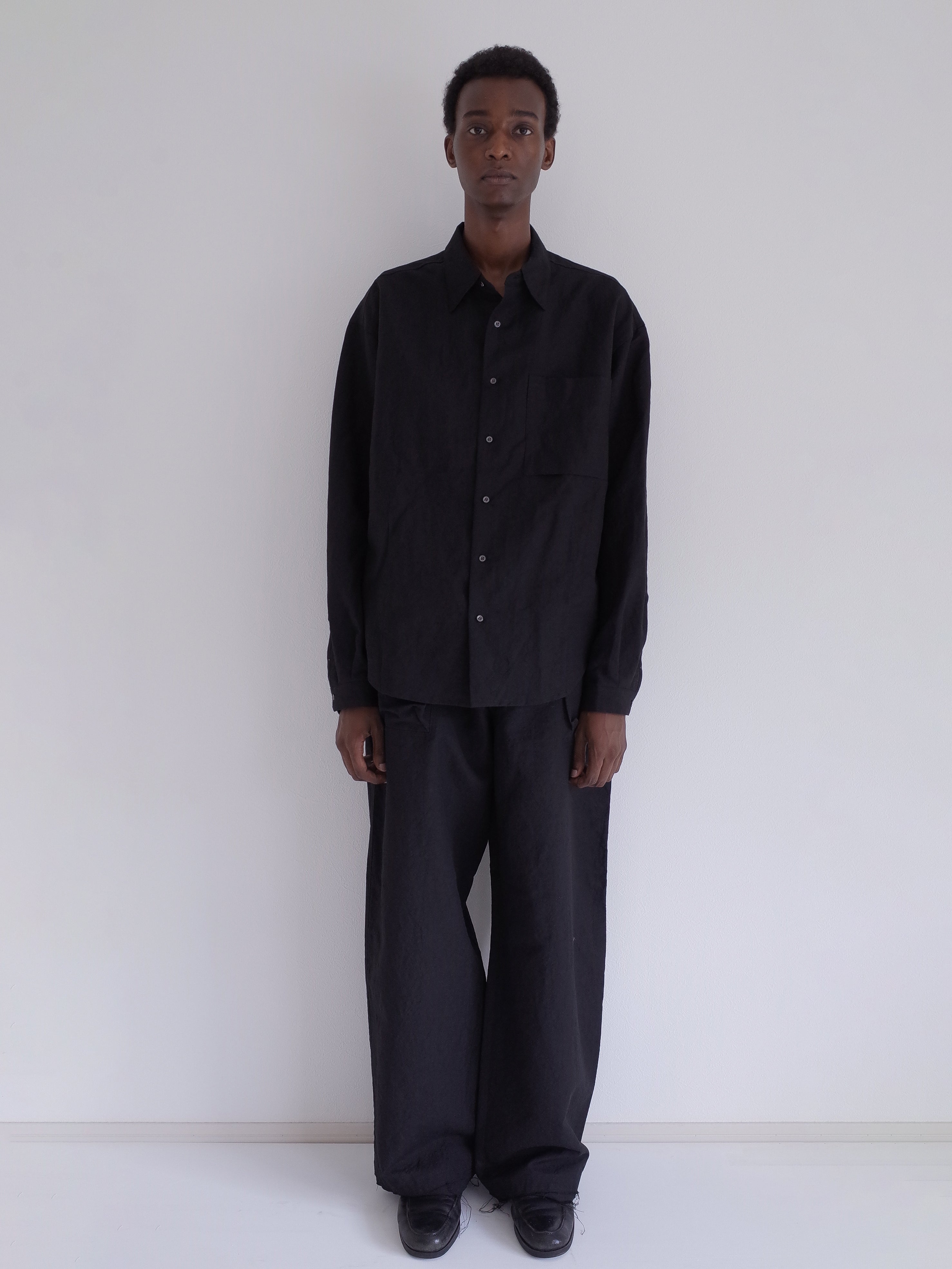 BLACK WOOL LINEN RE-WORKED SHIRTS