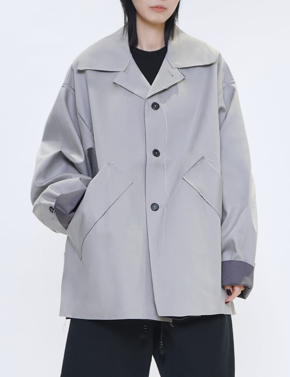 CAMIEL FORTGENS GREY SHORT MACKINTOSH JACKET