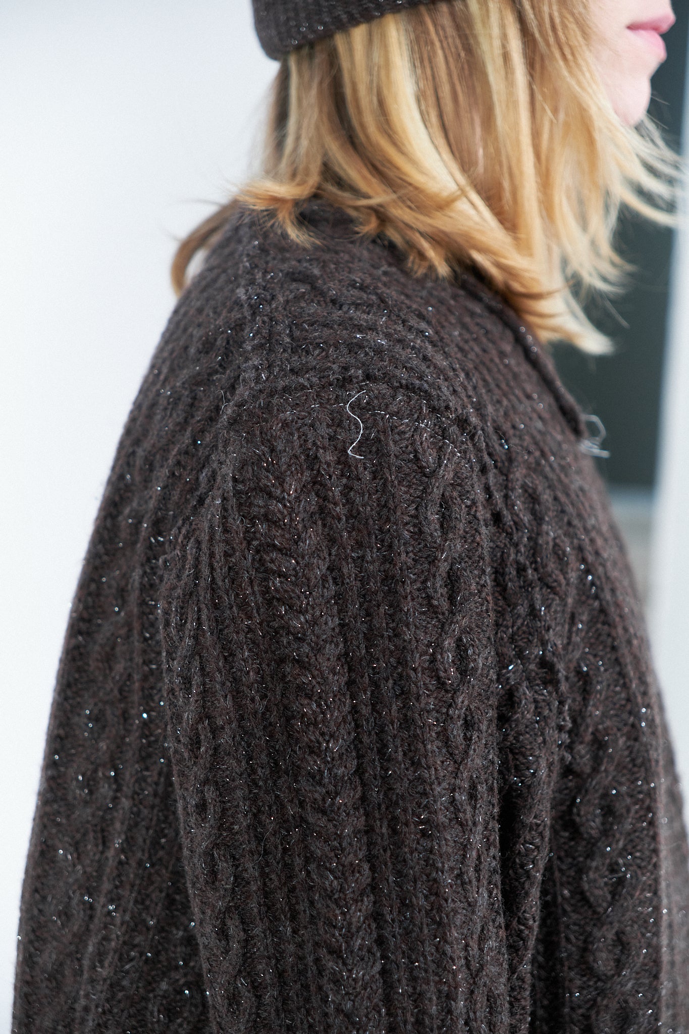 NATURAL BROWN GLITTER FRANKENSTEIN CABLE KNIT