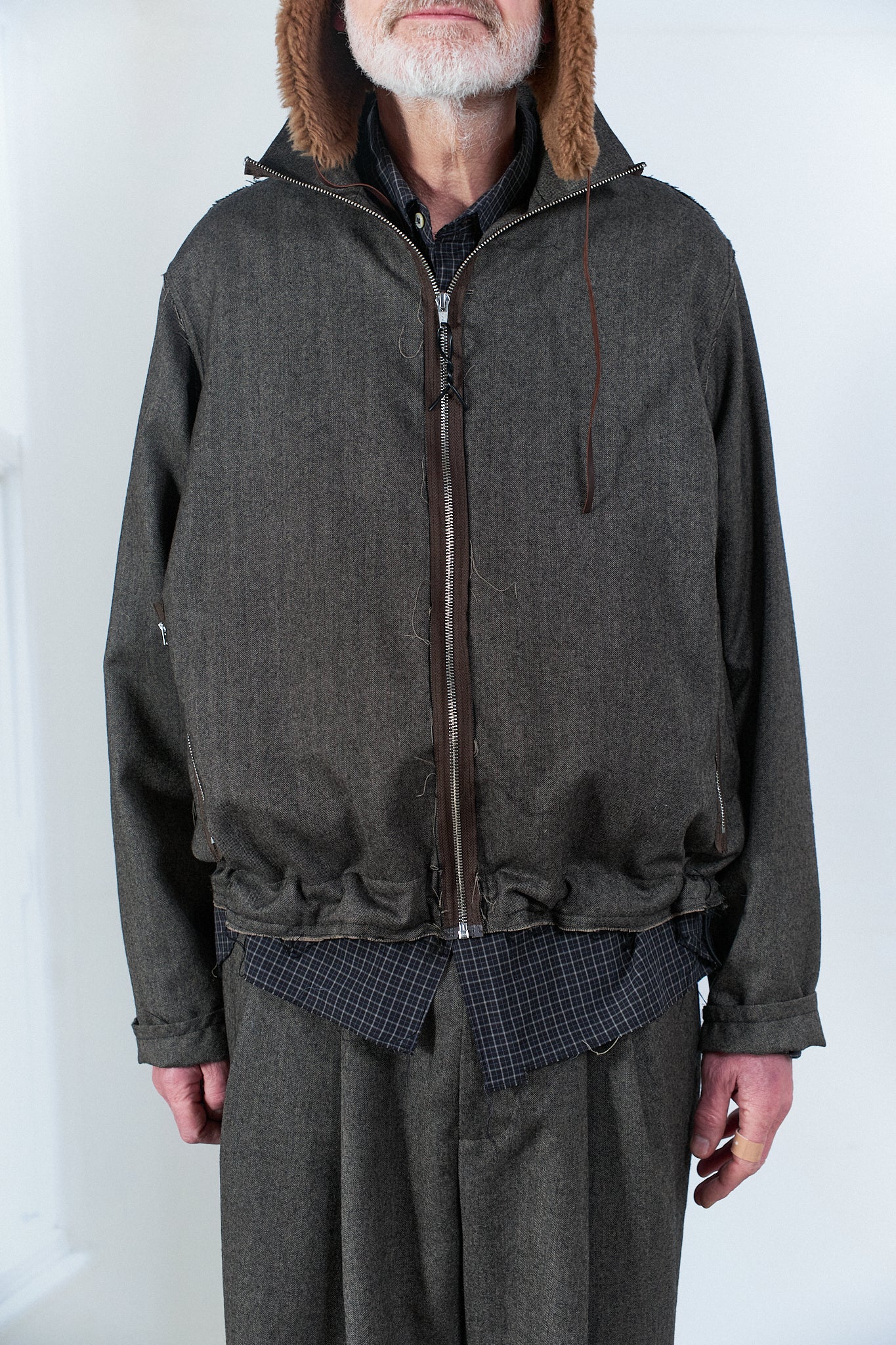 BROWN HERRINGBONE TRACK JACKET