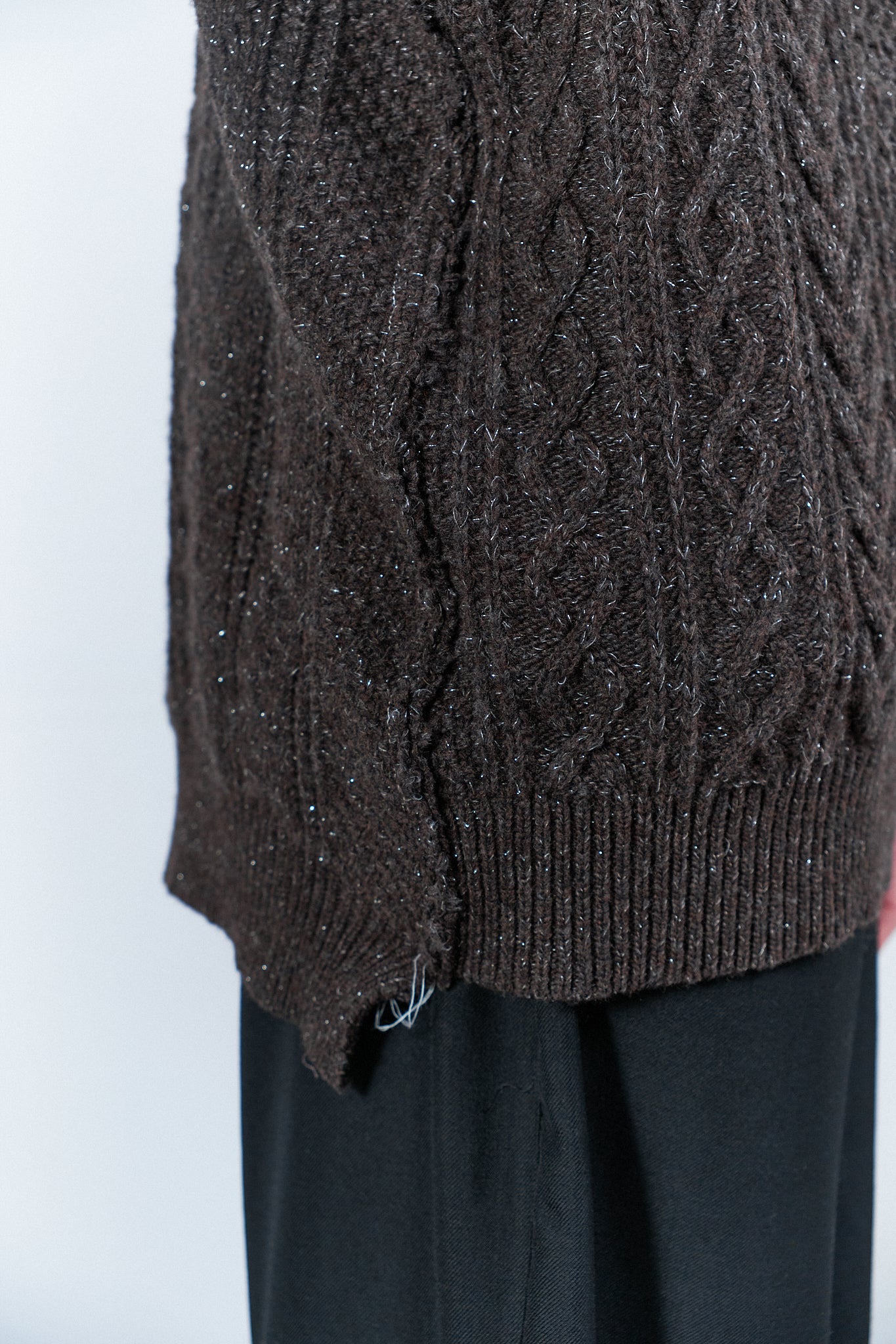 NATURAL BROWN GLITTER FRANKENSTEIN CABLE KNIT
