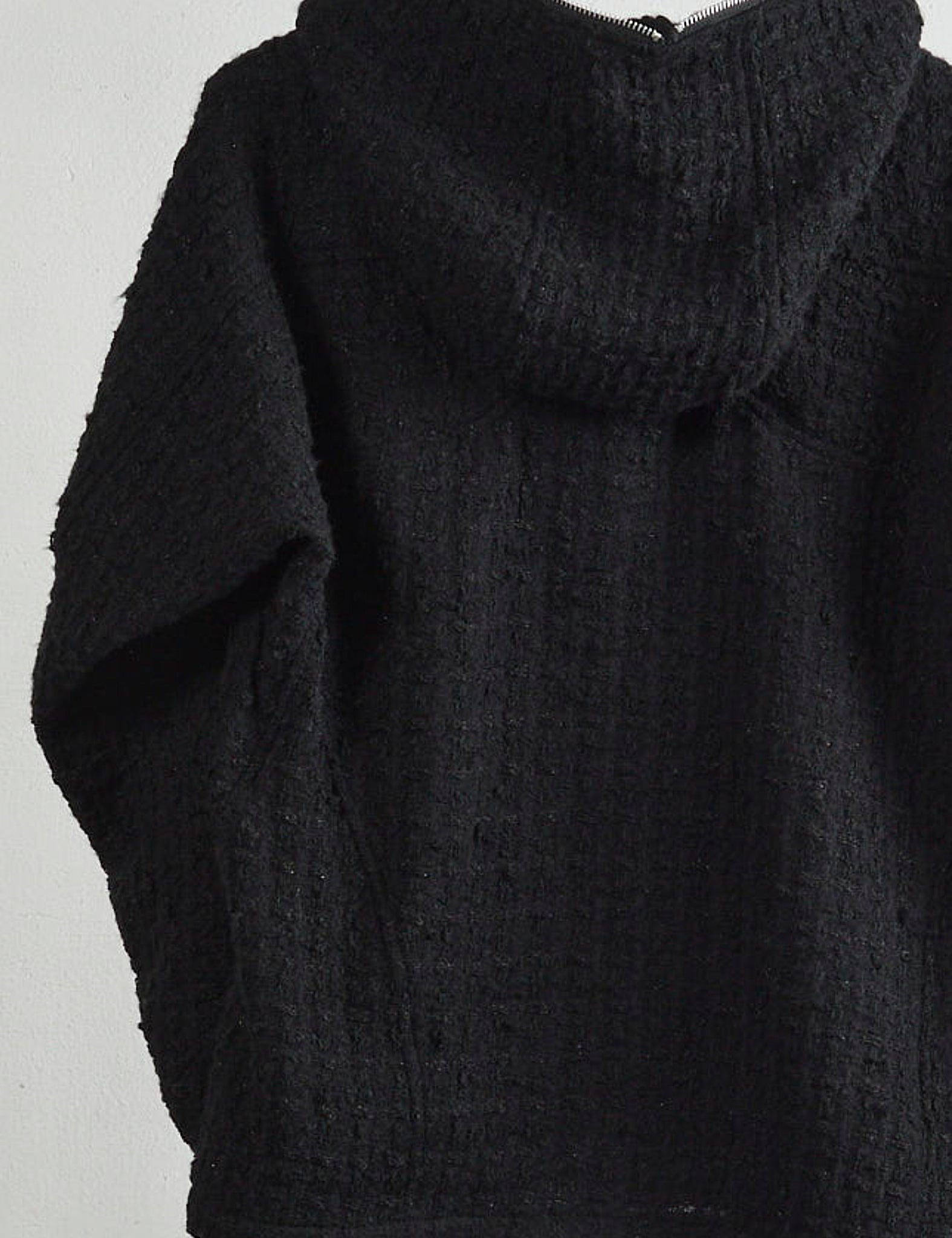 BLACK TWEED FULL ZIP UP HOODIE