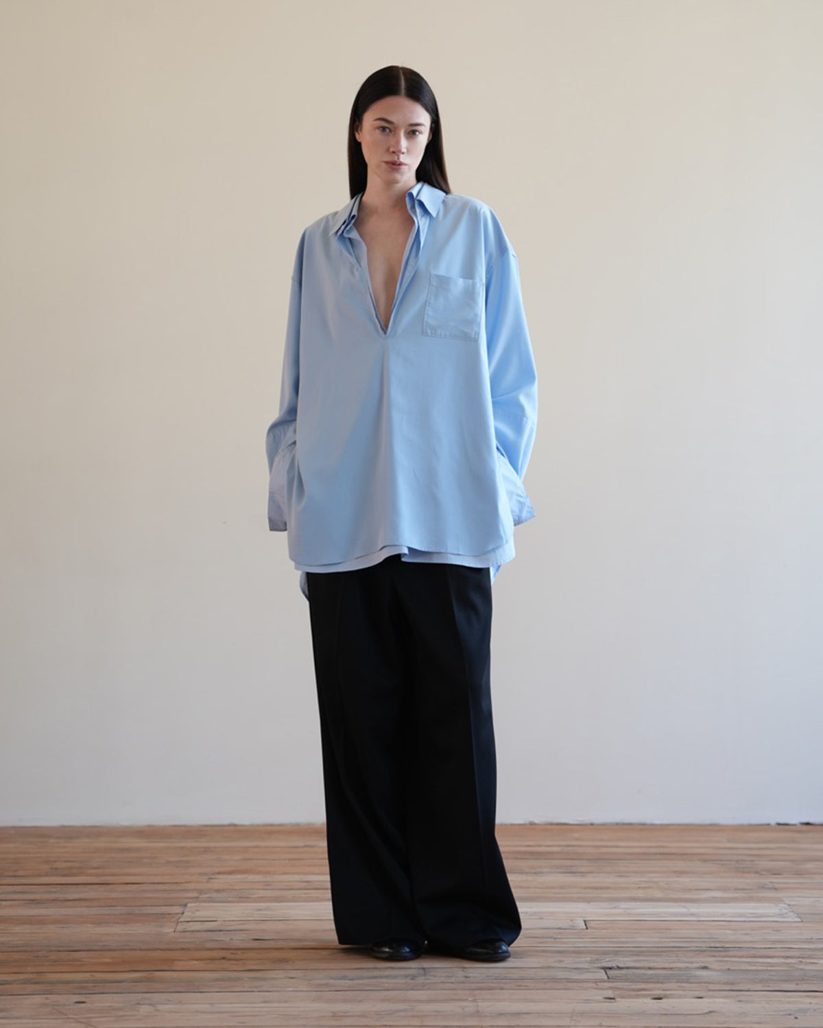 GRAPH LAYER EXCLUSIVE - BLUE OVERSIZED LAYERED SKIPPER SHIRT