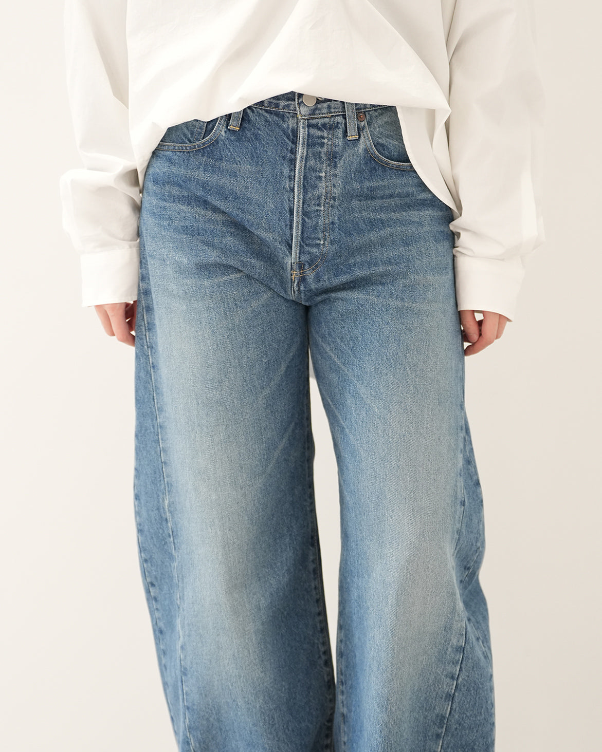 INDIGO DEFORMATION WIDE DENIM PANTS