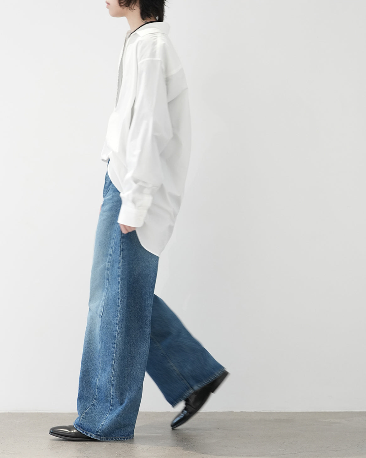 INDIGO DEFORMATION WIDE DENIM PANTS