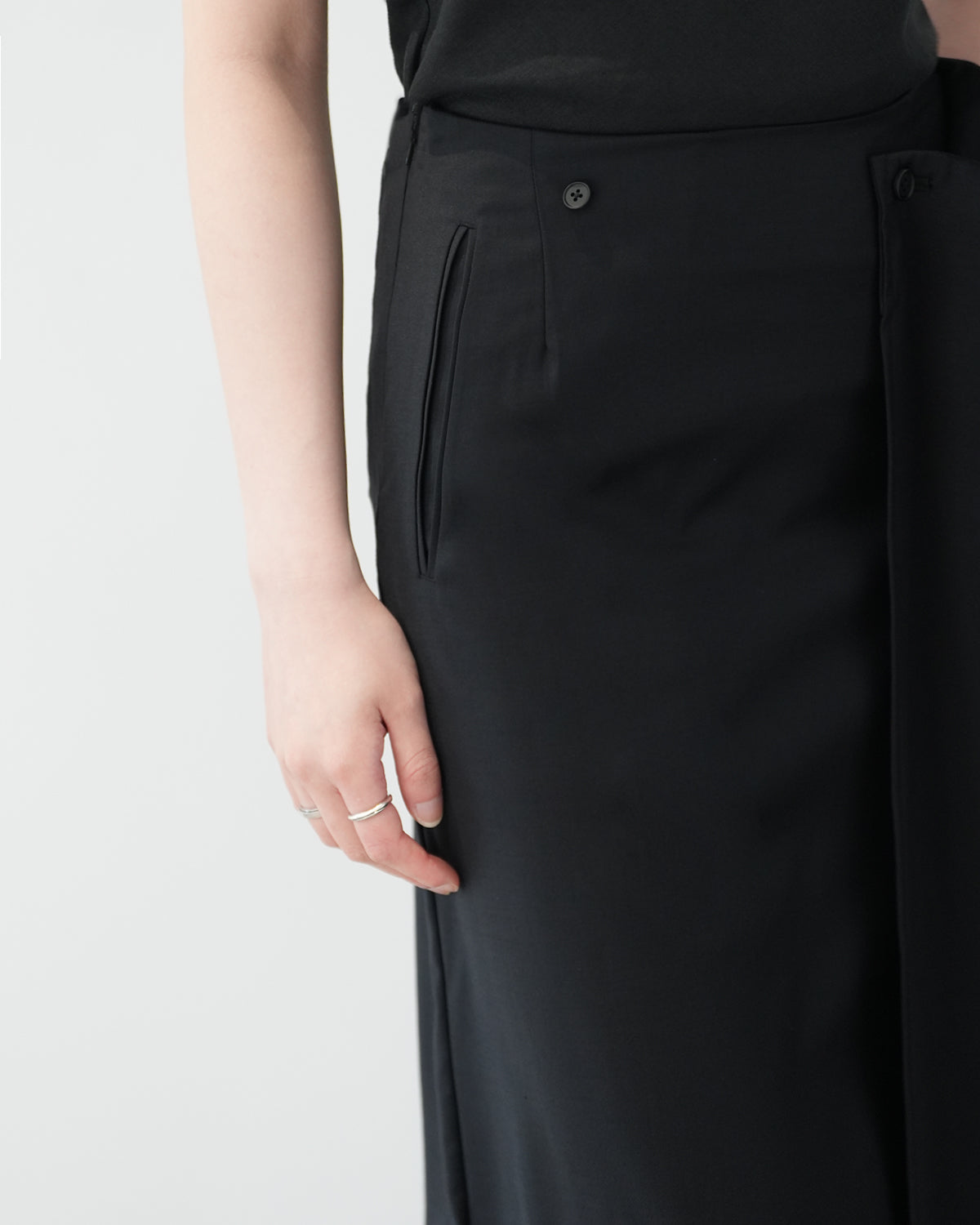 BLACK WOOL SILK WRAP SKIRT