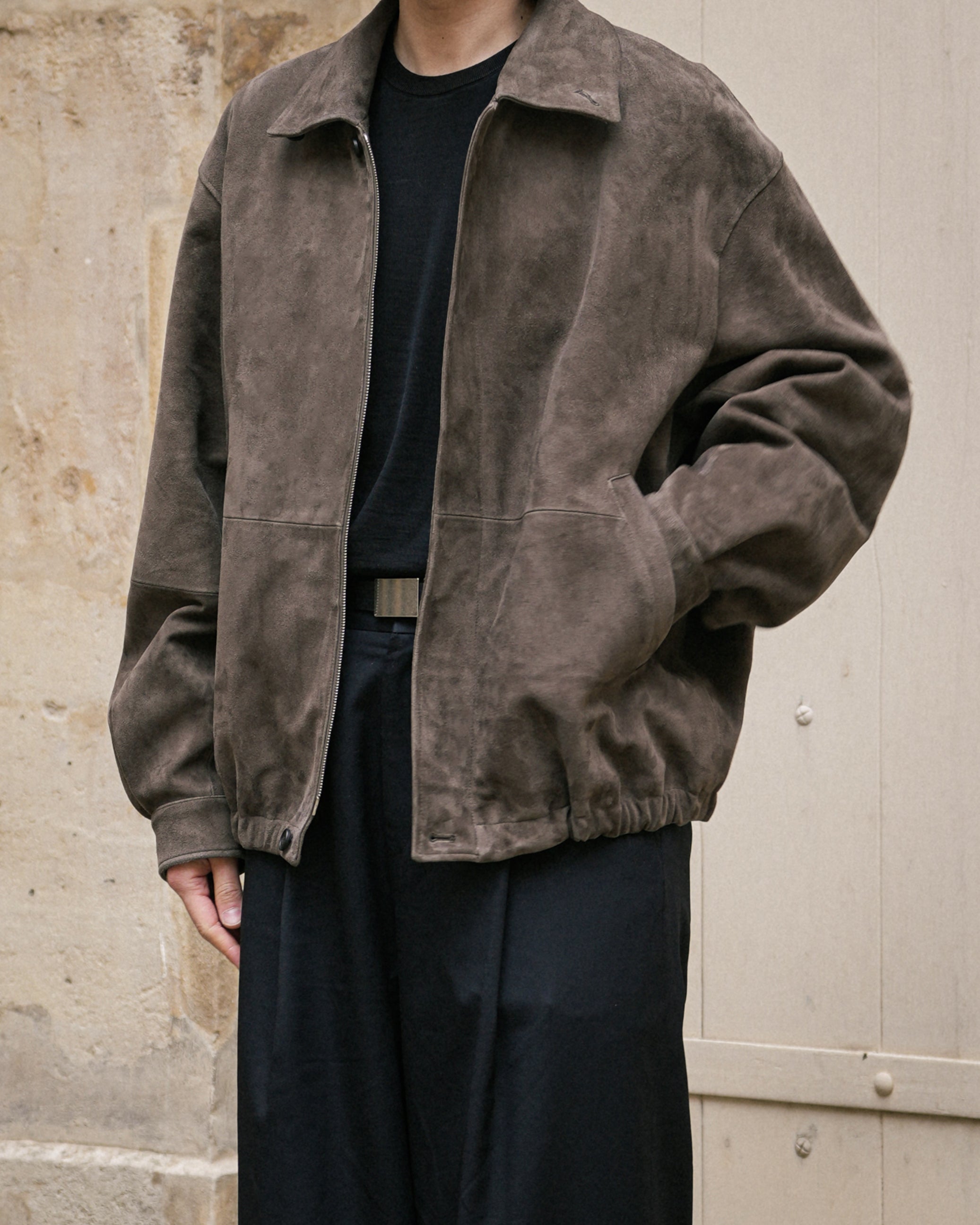 OLIVE GOAT SUEDE ZIP JACKET