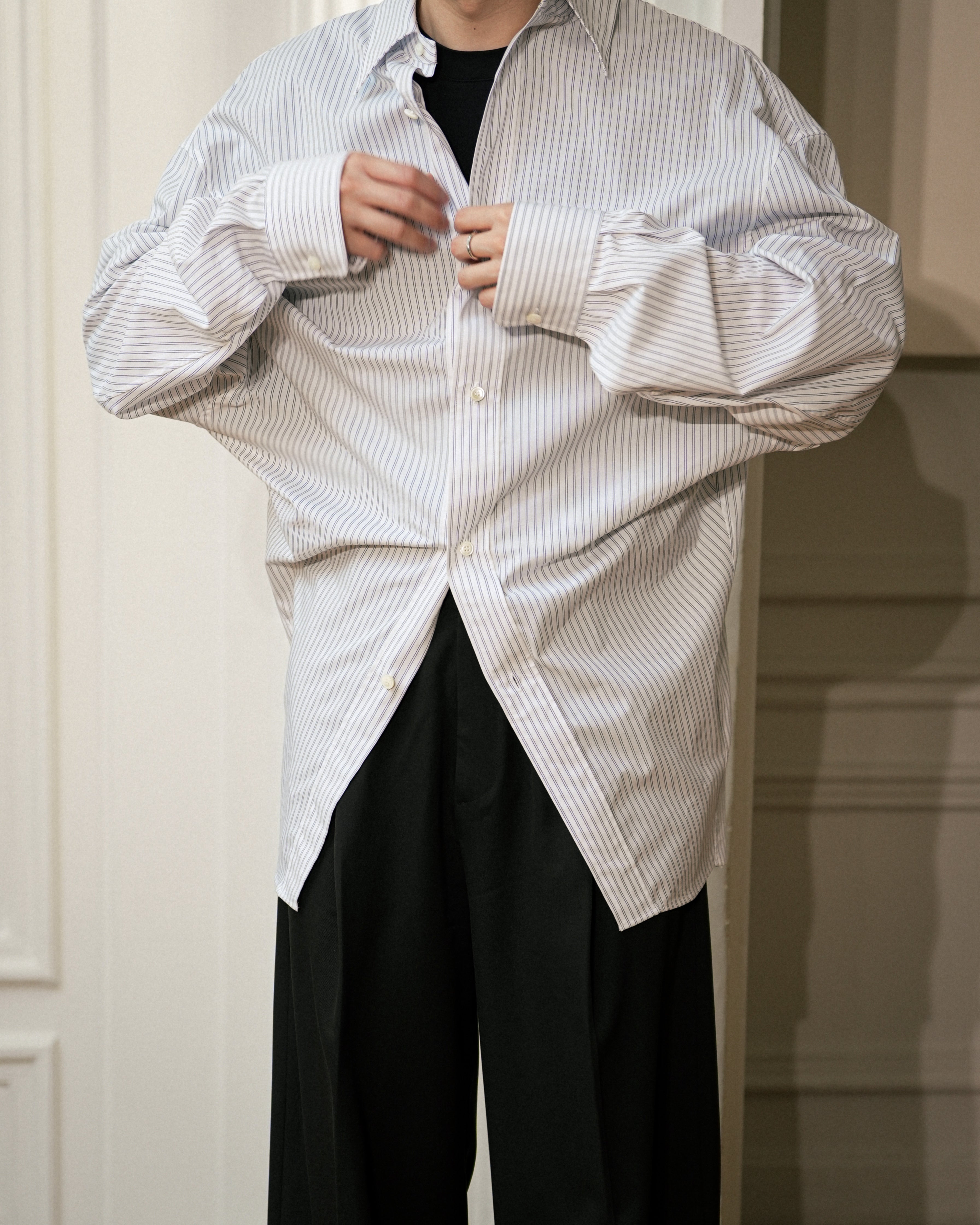 WHITE GREY PIN STRIPED COTTON SHIRT
