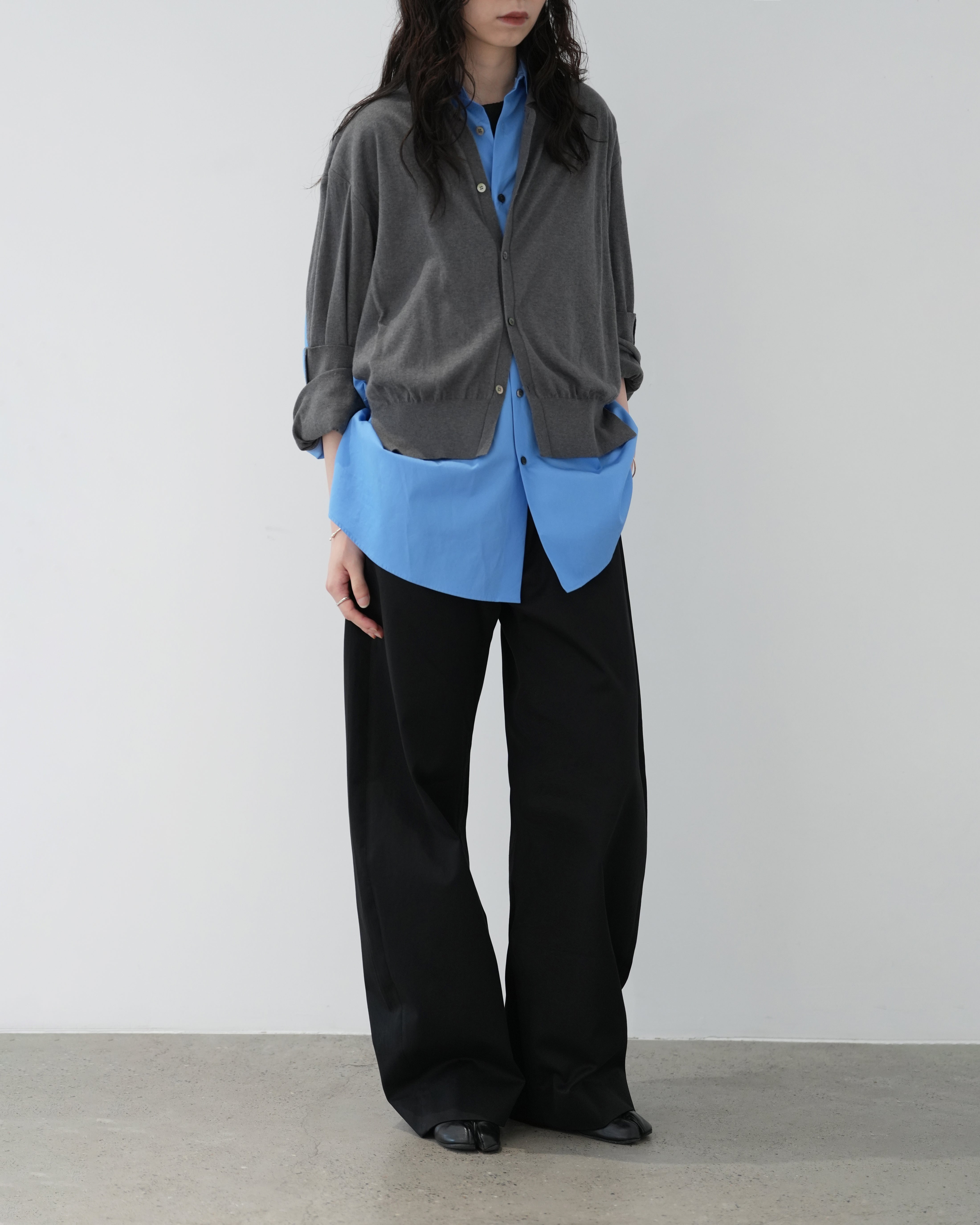 BLACK DOUBLE WEAVE COTTON ROUND PANTS
