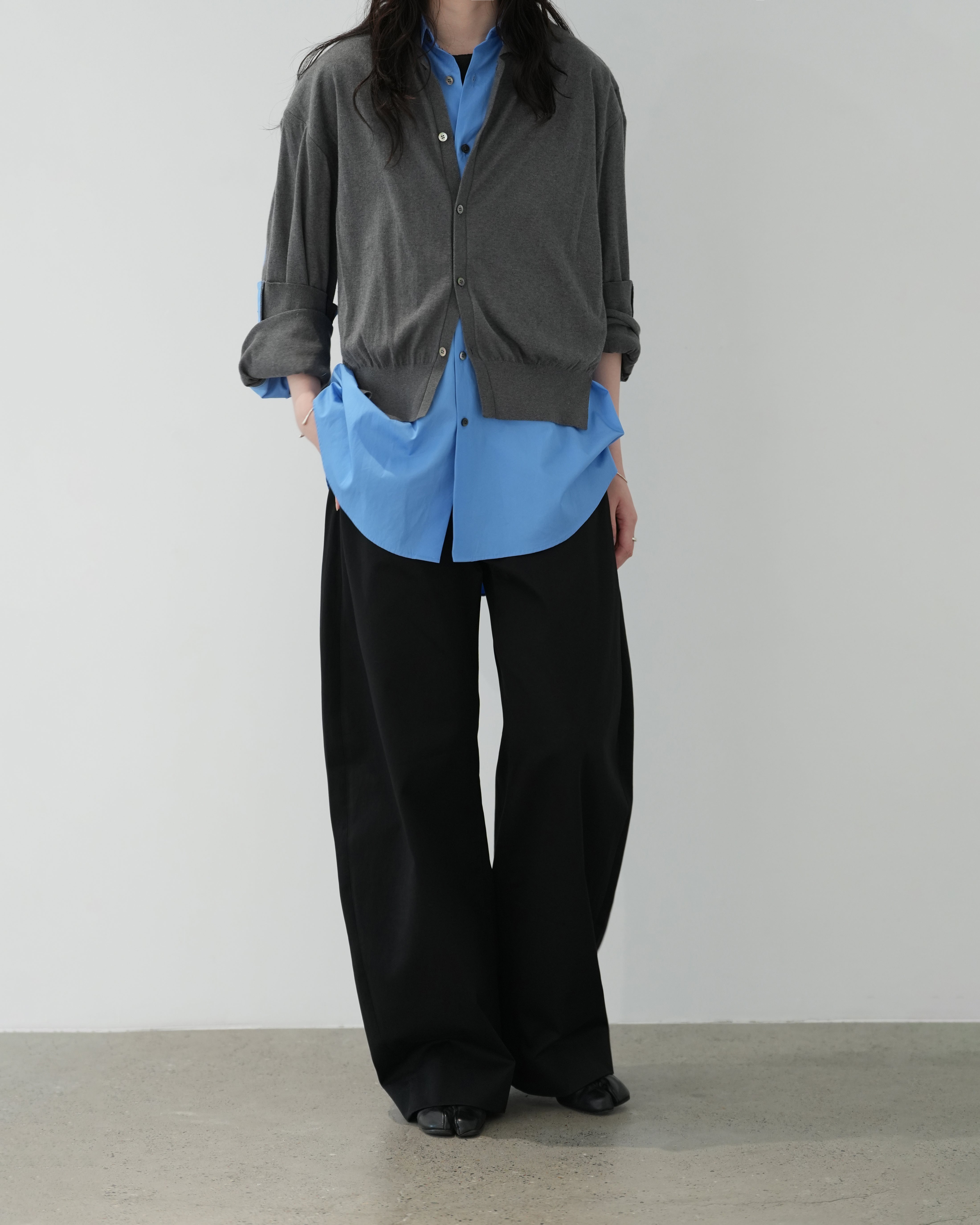 BLACK DOUBLE WEAVE COTTON ROUND PANTS