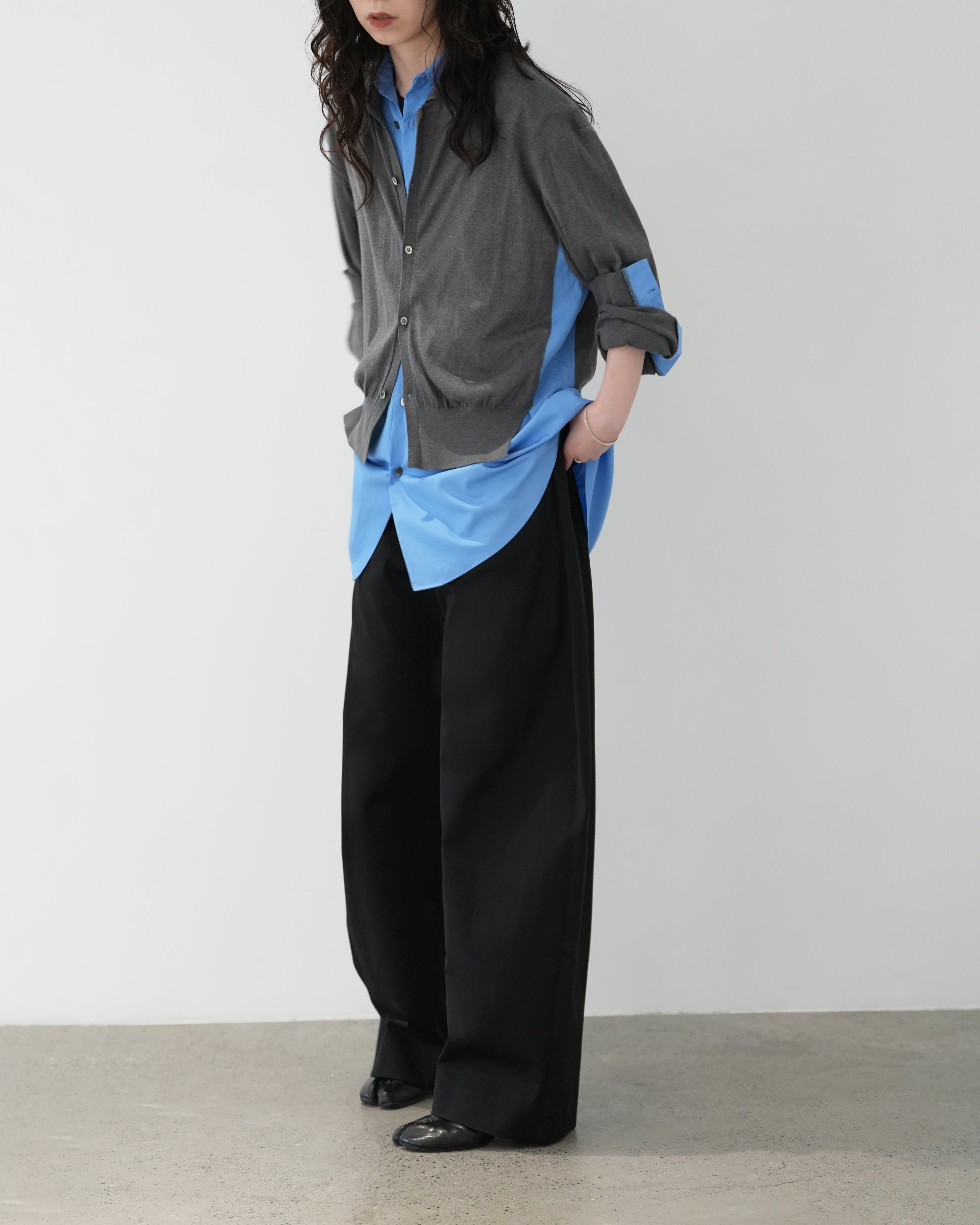 BLACK DOUBLE WEAVE COTTON ROUND PANTS