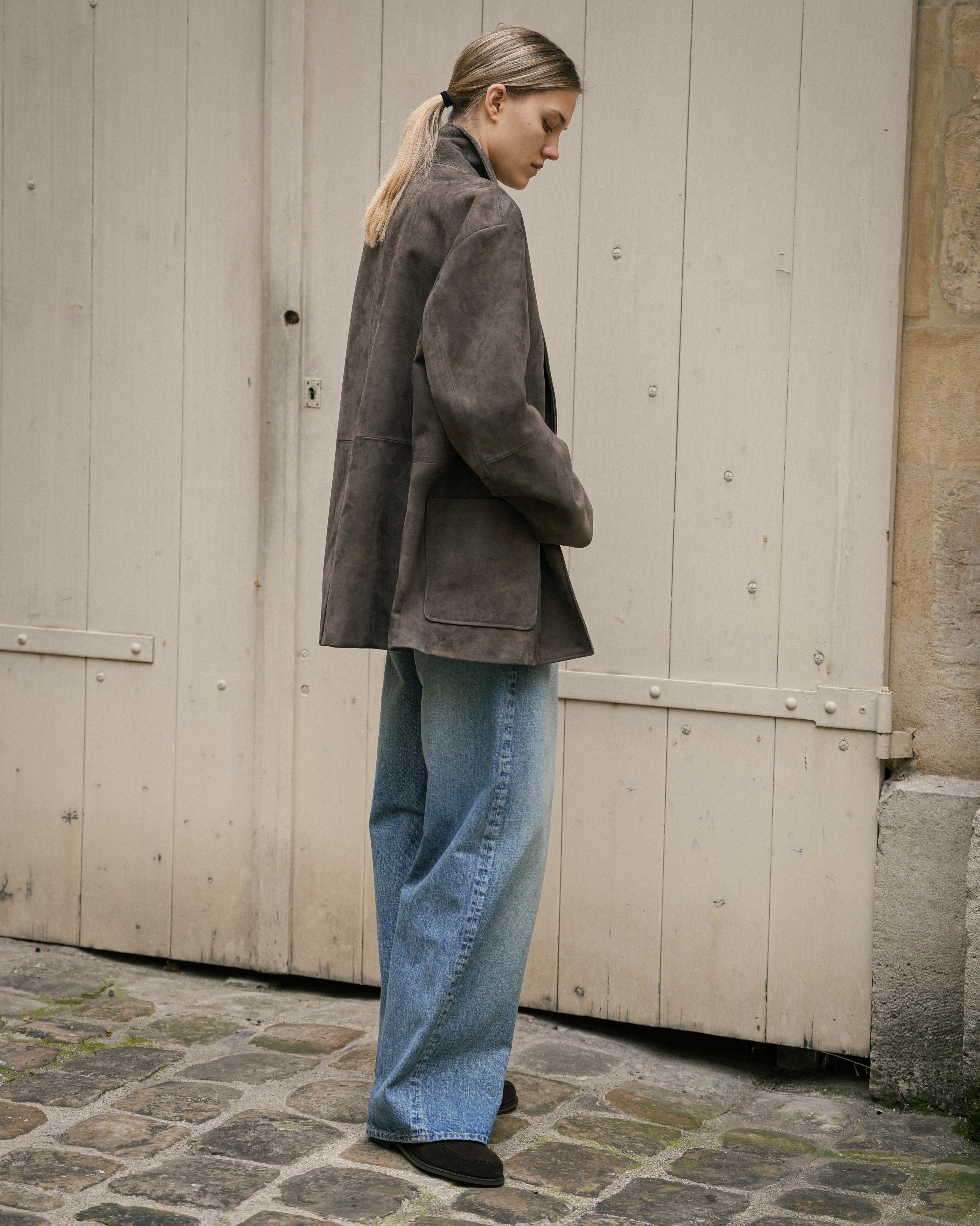OLIVE GOAT SUEDE BLAZER