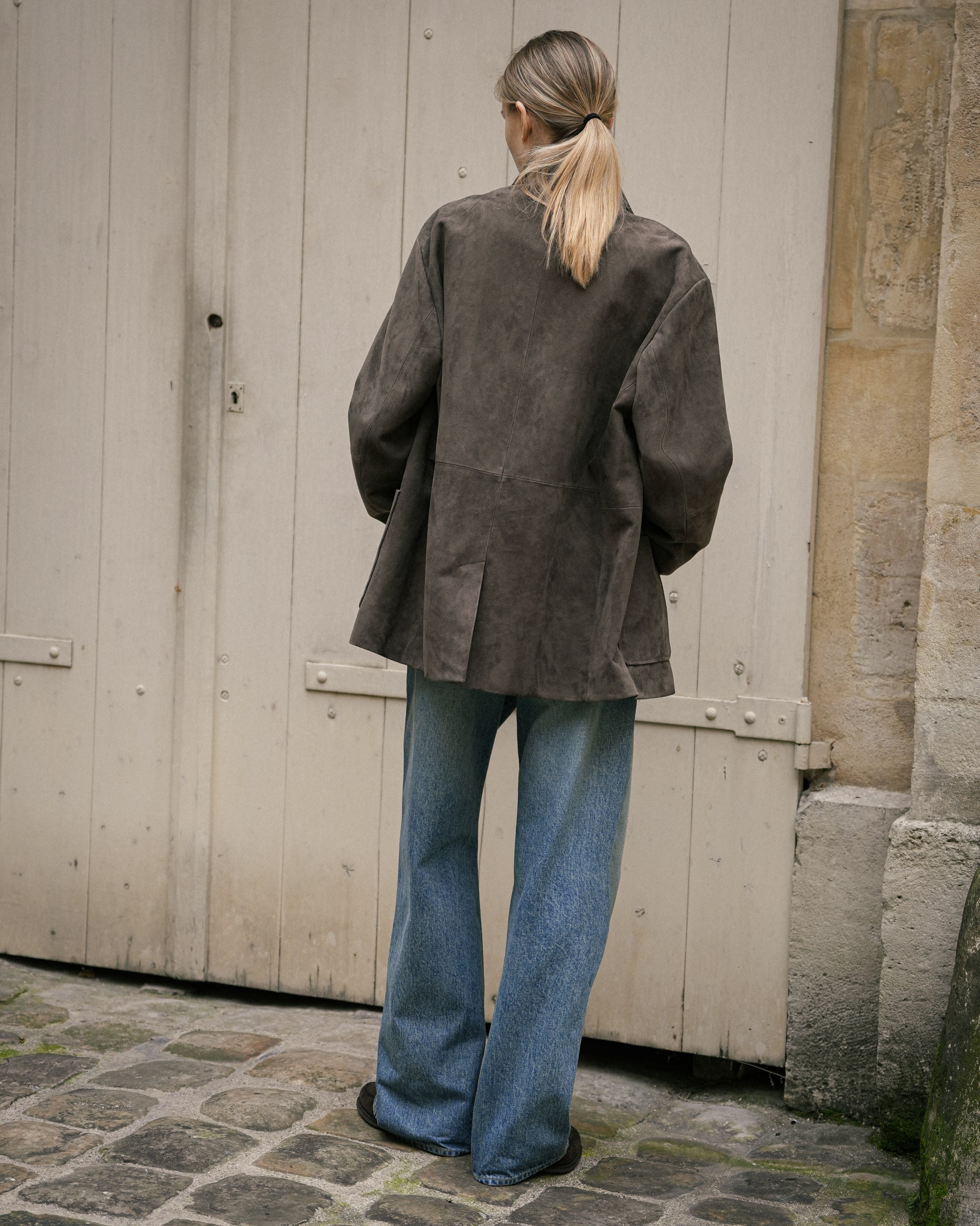 OLIVE GOAT SUEDE BLAZER